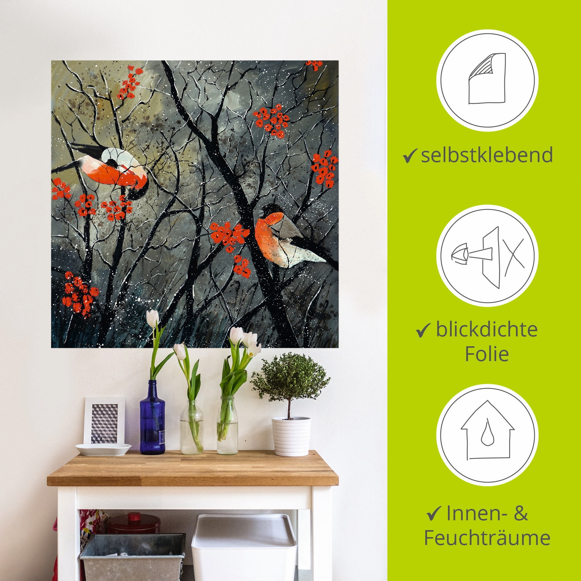 Artland Wandbild »rote Vögel im Winter«, Vögel, (1 St.), als Alubild, Outdoorbild, Leinwandbild, Wandaufkleber, versch. Grössen