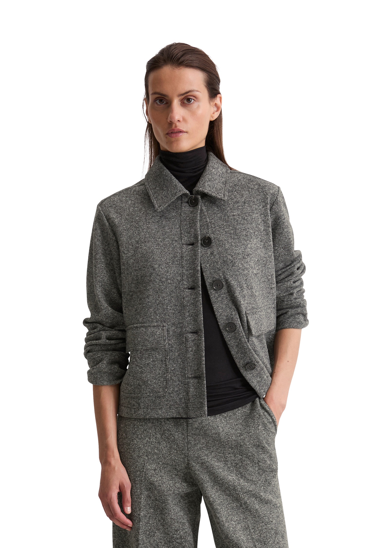 Image of Marc OPolo Kurzjacke Tweed-Jerseyjacke regular fit aus Organic Cotton-Mix