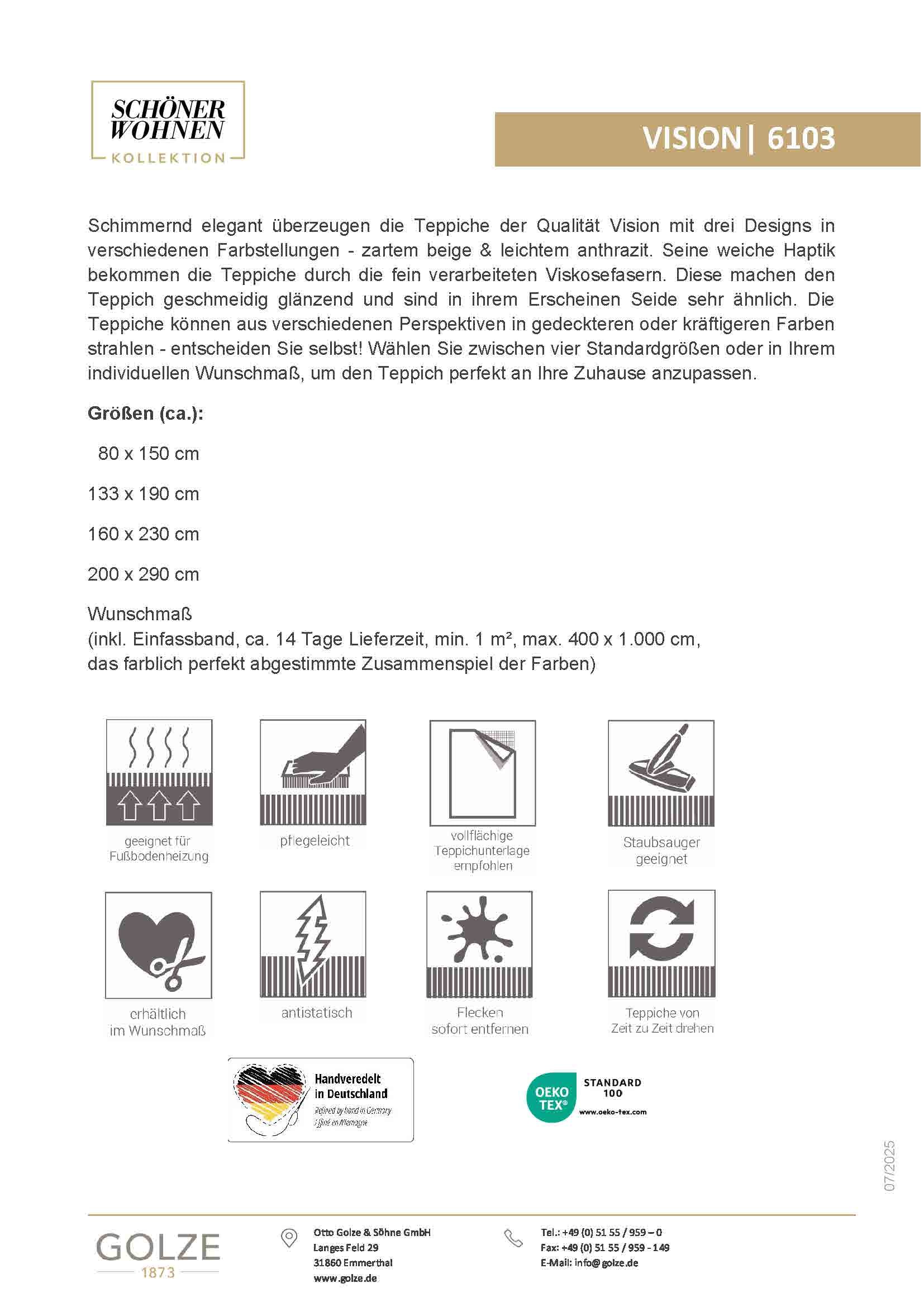 SCHÖNER WOHNEN-Kollektion Teppich »Vision 211« rechteckig 7 mm Höhe Viskoseteppich mit Glanz, Wohnzimmer
