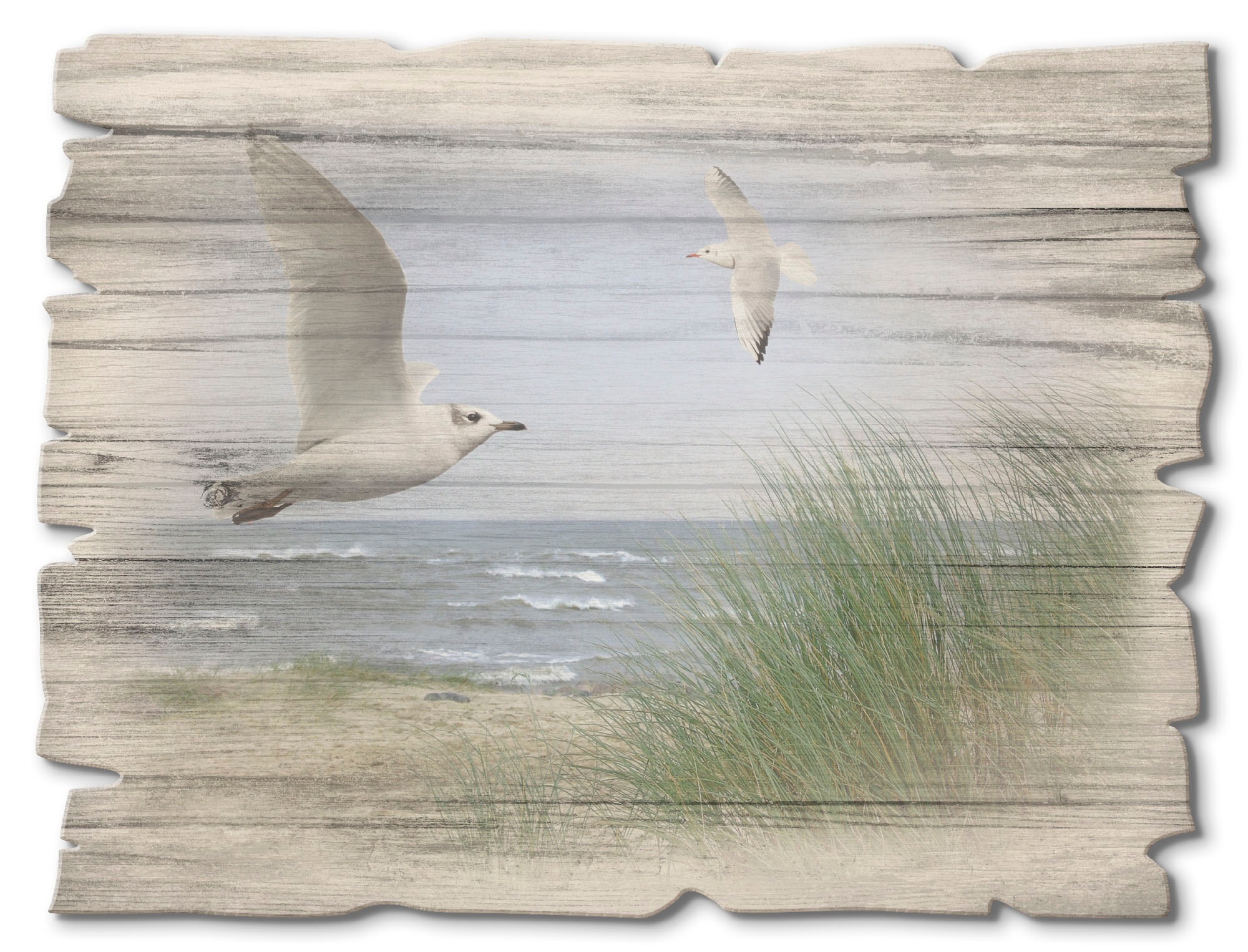 Image of Artland Holzbild "Nordseestrand mit Möwen" Strand 1 Stk. tlg.