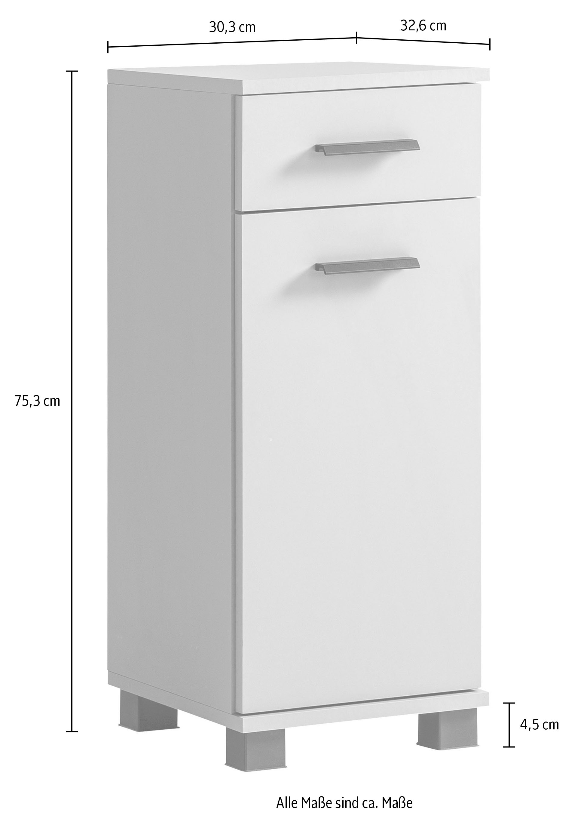 welltime Seitenschrank »Palermo, Breite 30 cm«, Wechselbarer Türanschlag, Metallbeschläge