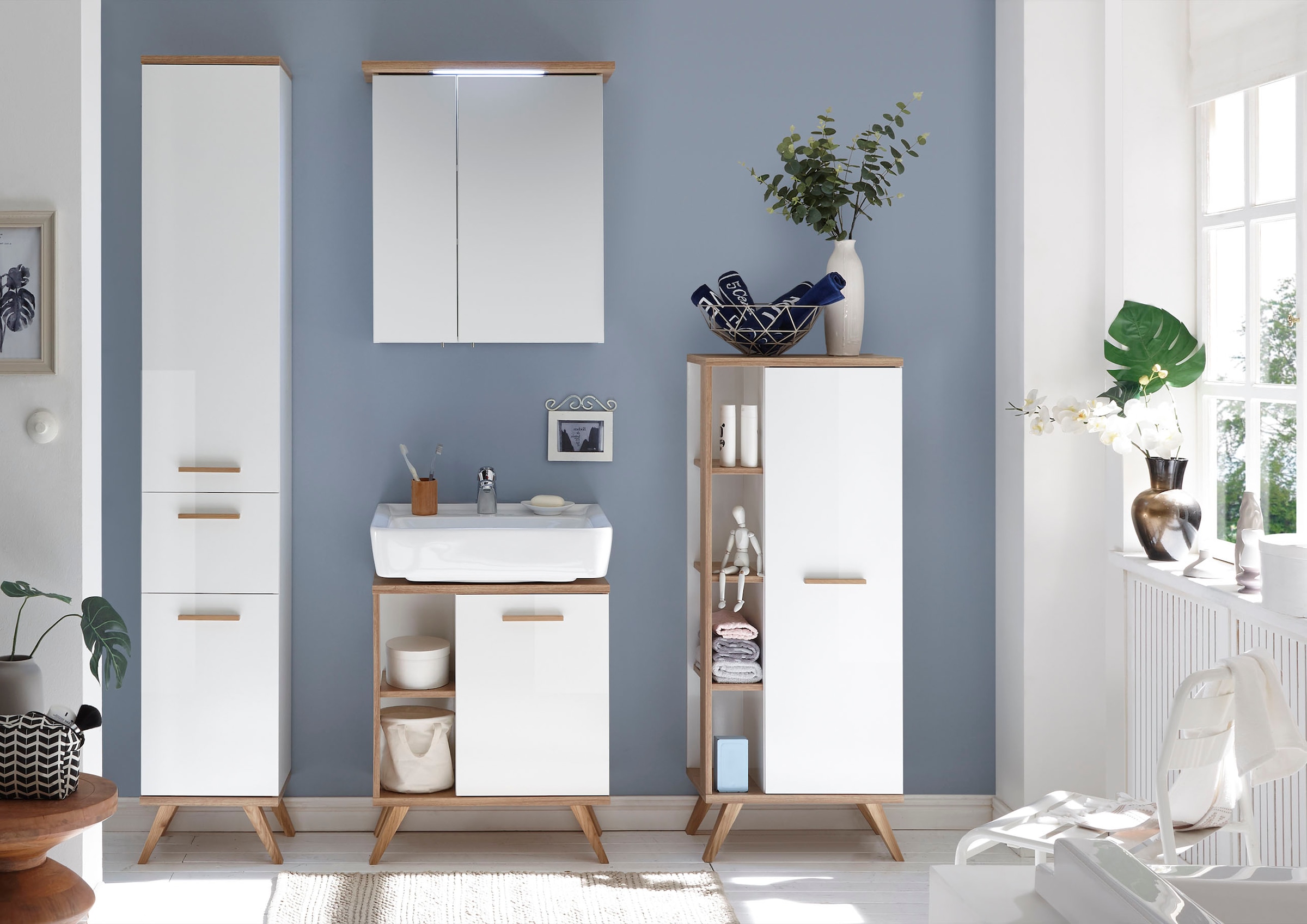 Saphir Waschbeckenunterschrank »Quickset Unterbeckenschrank mit 1 Tür, 60,5 cm breit, ohne Waschbecken« Waschbeckenschrank inkl Türdämpfer, seitliche Ablagefächer, Holzgriffe