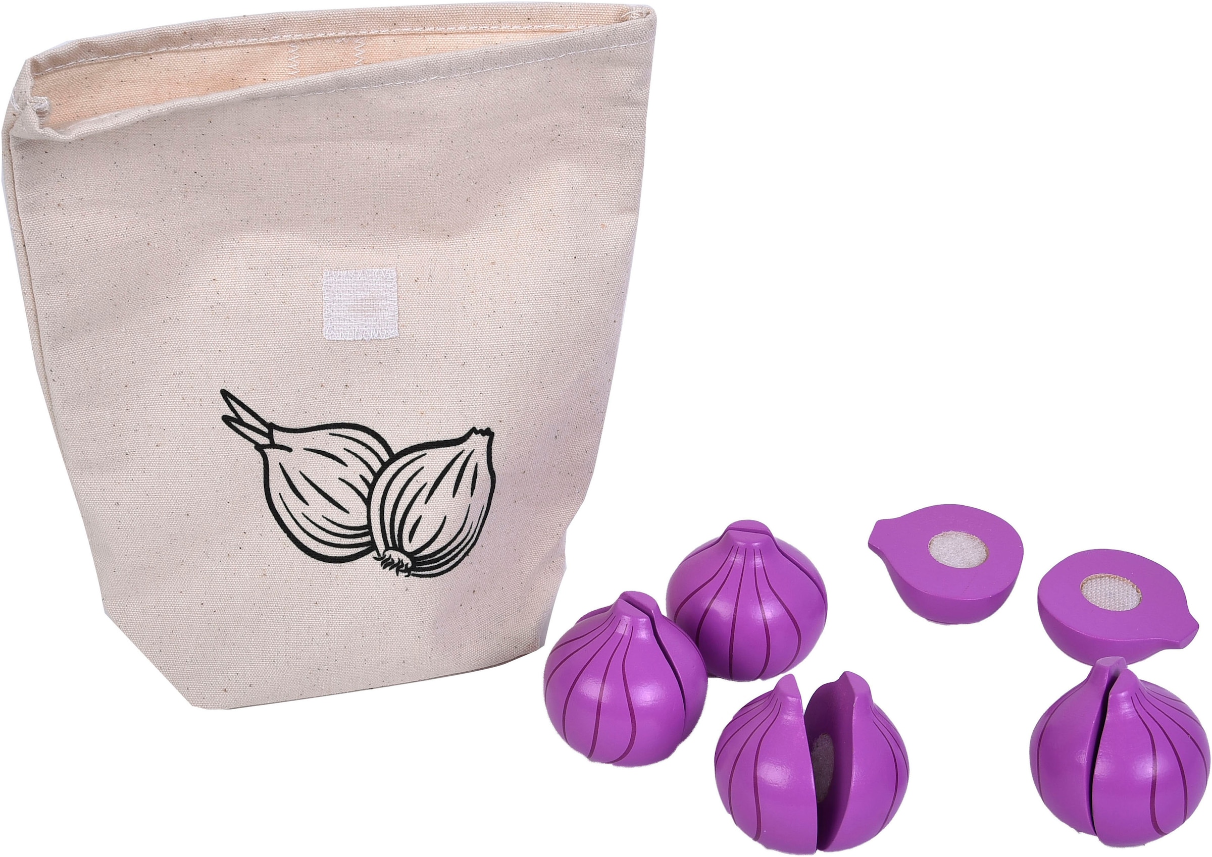 Tanner Spiellebensmittel »Holzzwiebeln zum Schneiden im 
schönen Baumwollsäckchen« FSC® - schützt Wald