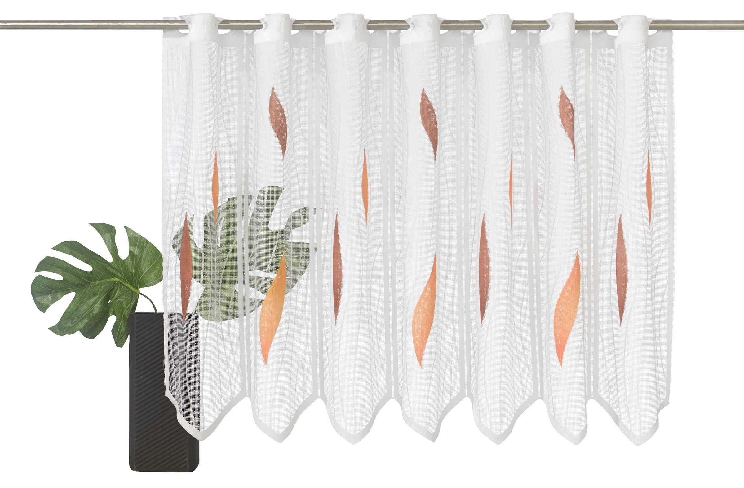 Image of VHG Scheibengardine nach Mass »Mathilda«, (1 St.), Kurzgardine, Wunschmass, Stablöcher, transparent, grafisch, weiss, Jacquard, gewirkt, Bistro, Küche, verschiedene Grössen bei Ackermann Versand Schweiz