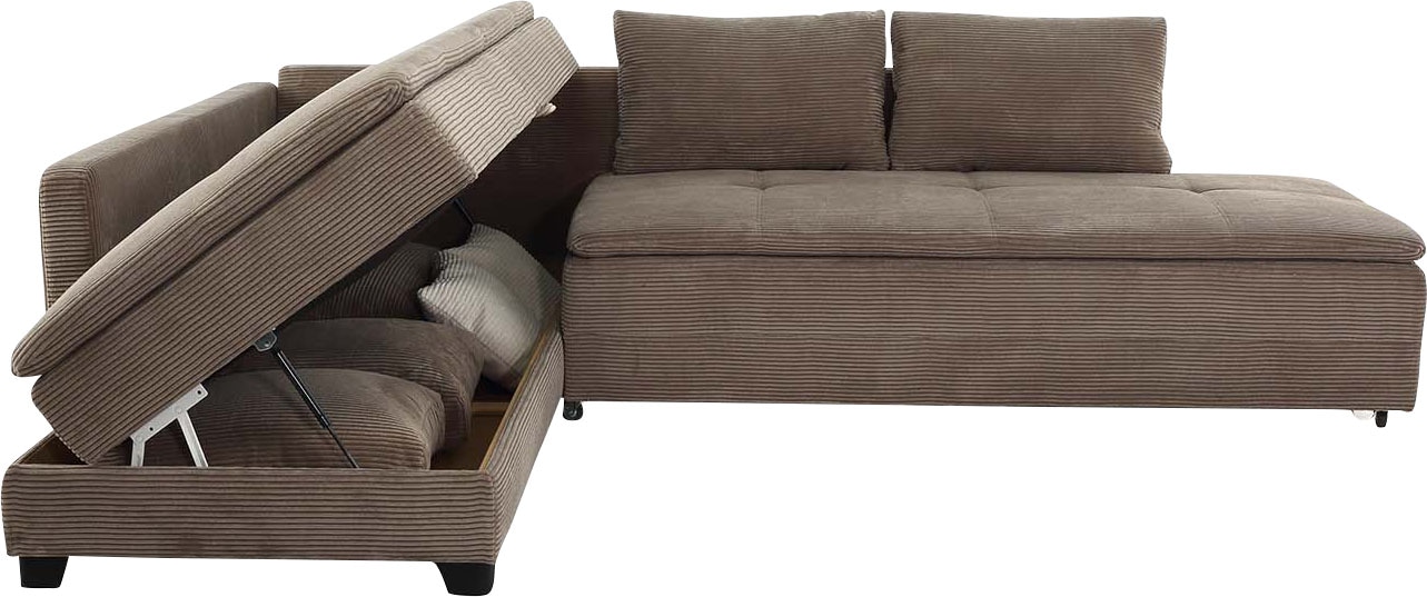 Jockenhöfer Gruppe Ecksofa »Madrid L-Form, B: 306 cm, Liegefl. 180x200 cm, Dauerschläfer« mit Bettfuntkion, Bettkasten, Topper & Regal, Boxspringbettaufbau