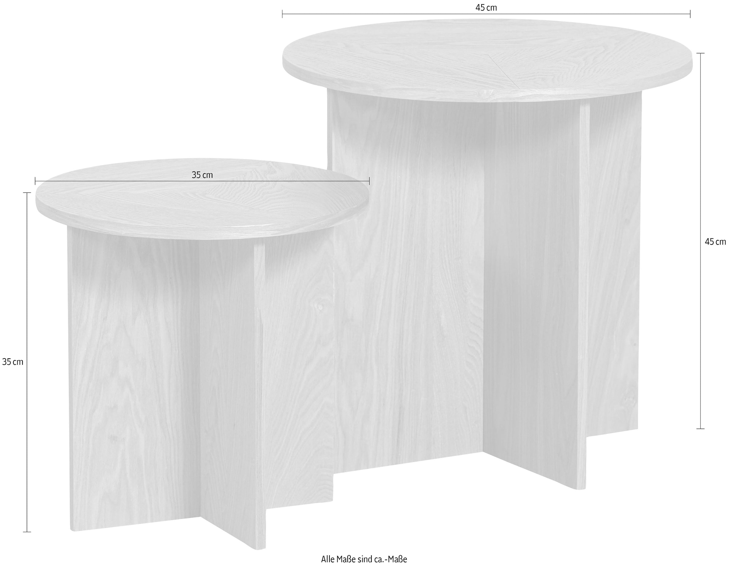 WOOOD Beistelltisch »Colle«, (2 St., Masse Tisch 1: B 45/H 45/T 45
Masse Tisch 2: B 35/H 45/T 35), aus gepressten Eukalyptusholzplatten