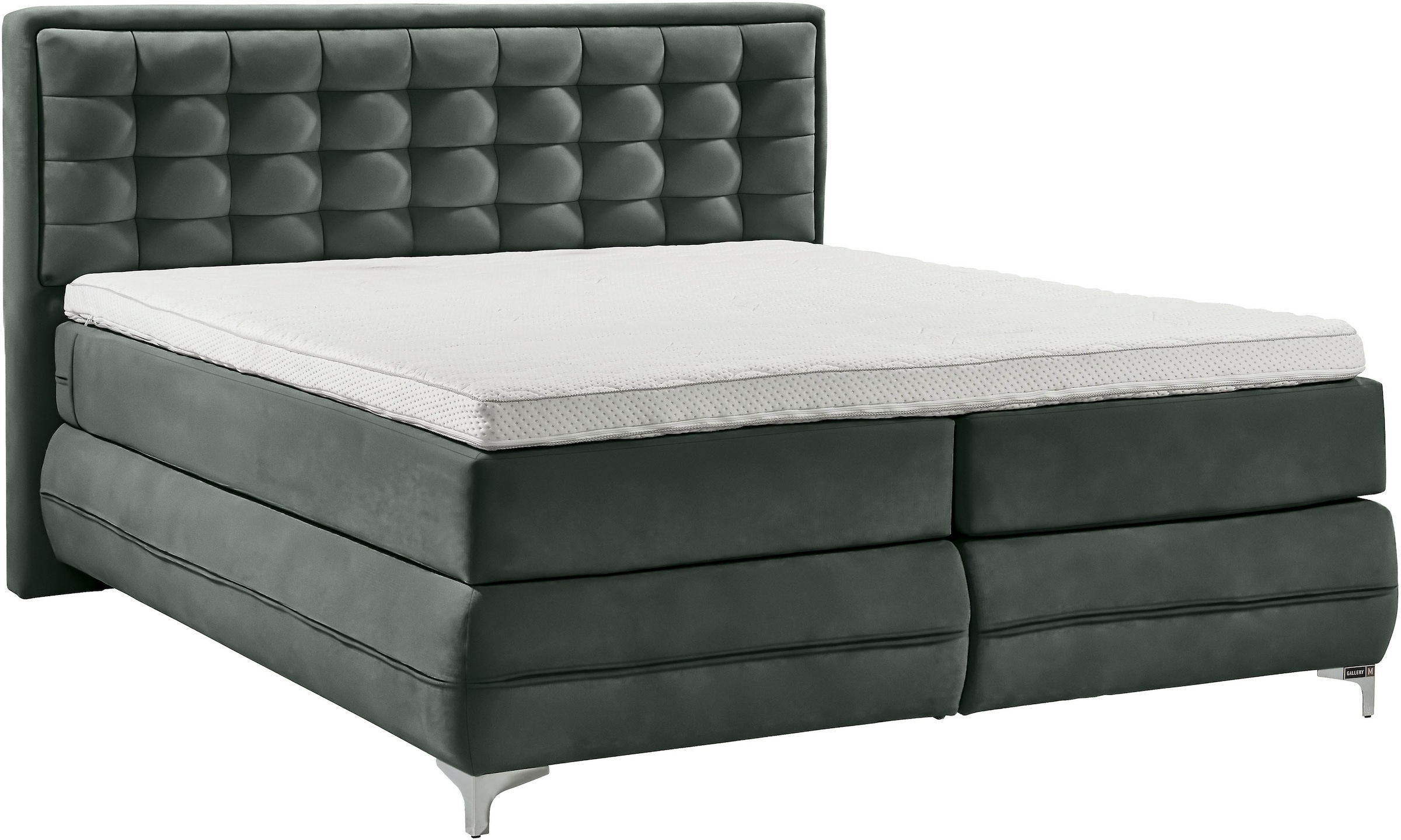 Image of Musterring Boxspringbett "Dubai" Winkelfuss in Chrom, 3 Härtegrade, Kopfteil in Kassettensteppung