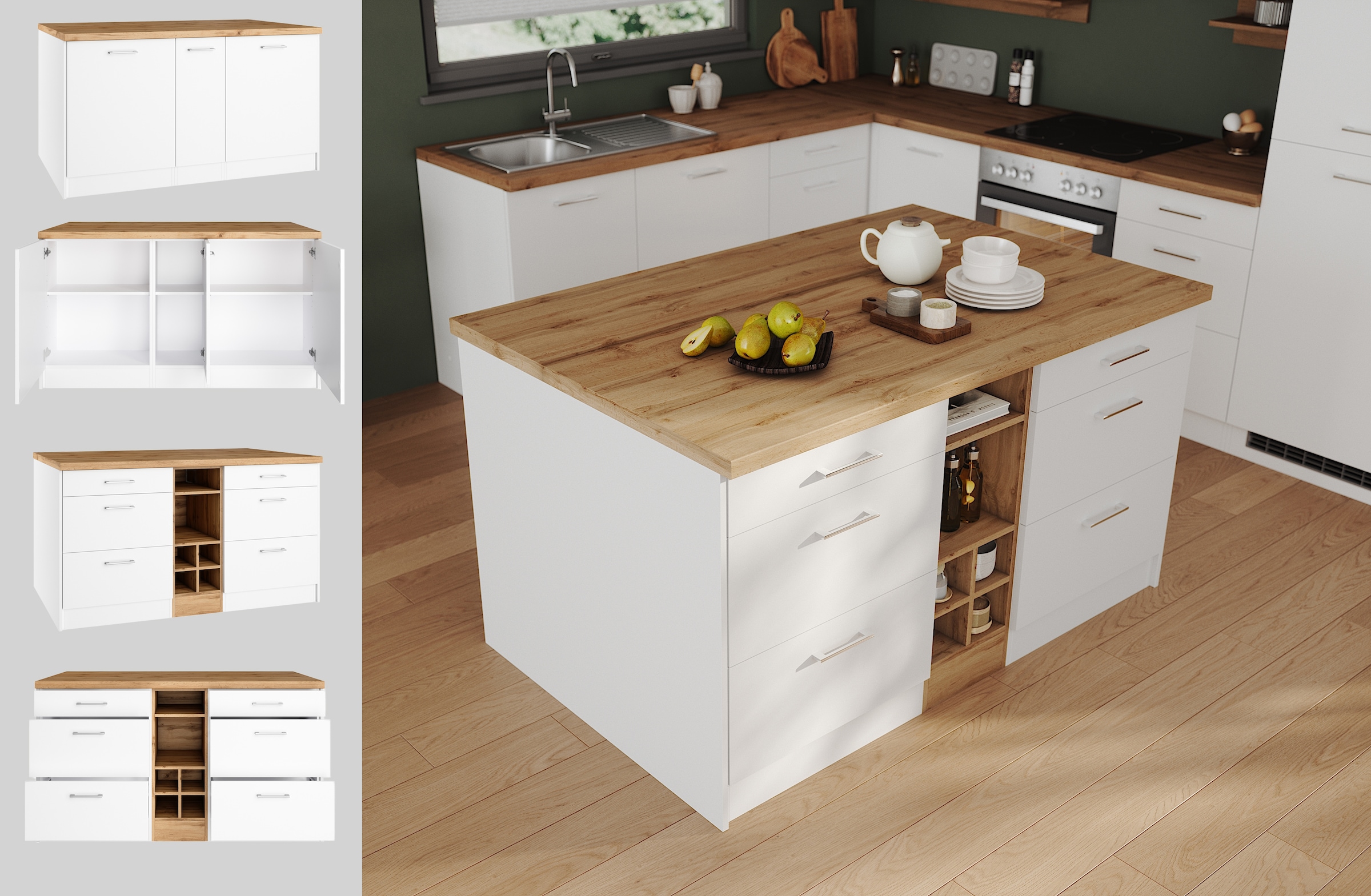 KOCHSTATION Ilot de cuisine »KS-Milan« dimensions 153/100 cm, beaucoup d’espace de rangement, lieu central : cuisine