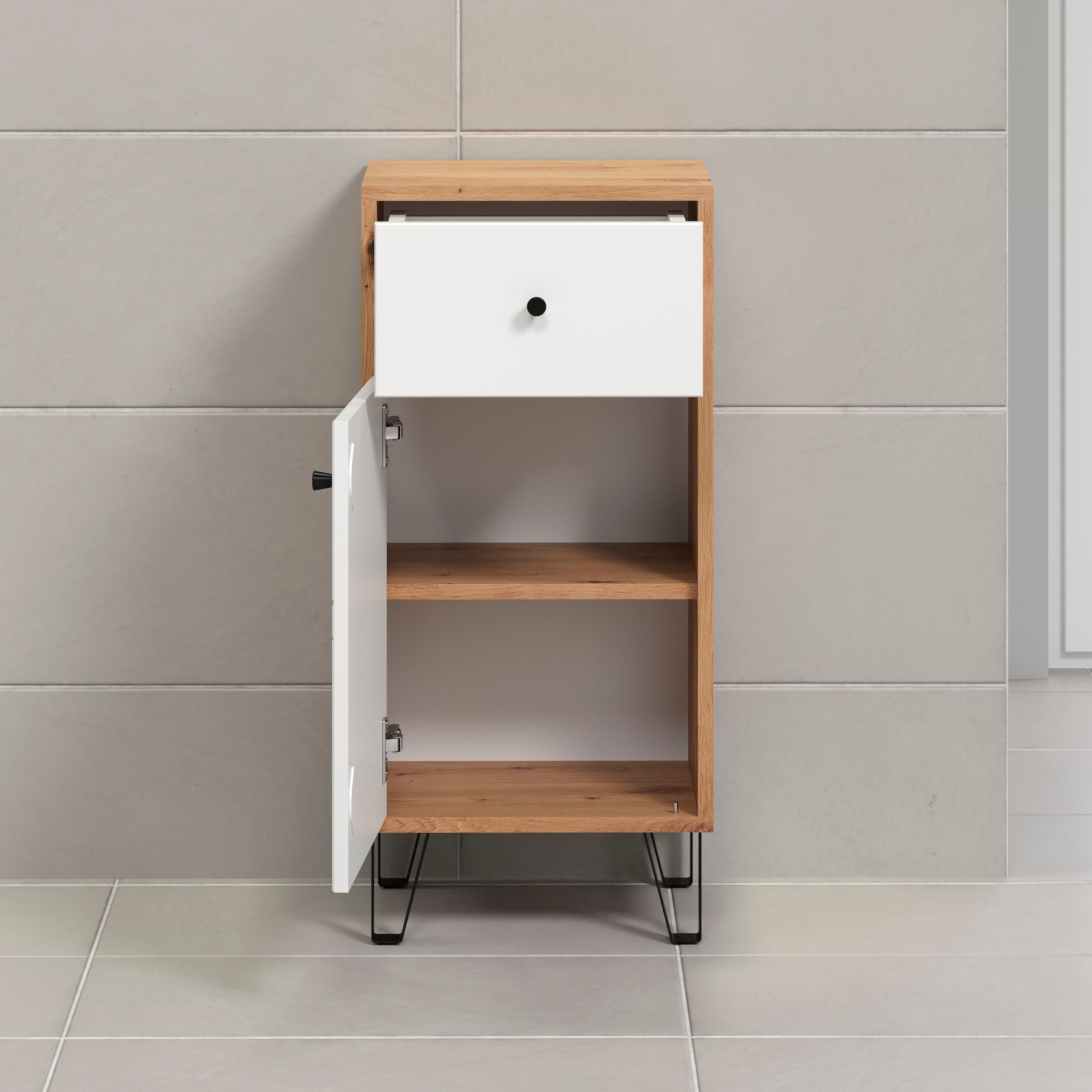Places of Style Unterschrank »Tarragona«, (1 St.), Badezimmerschrank mit Fräsungen in Rautenoptik in Weiss matt