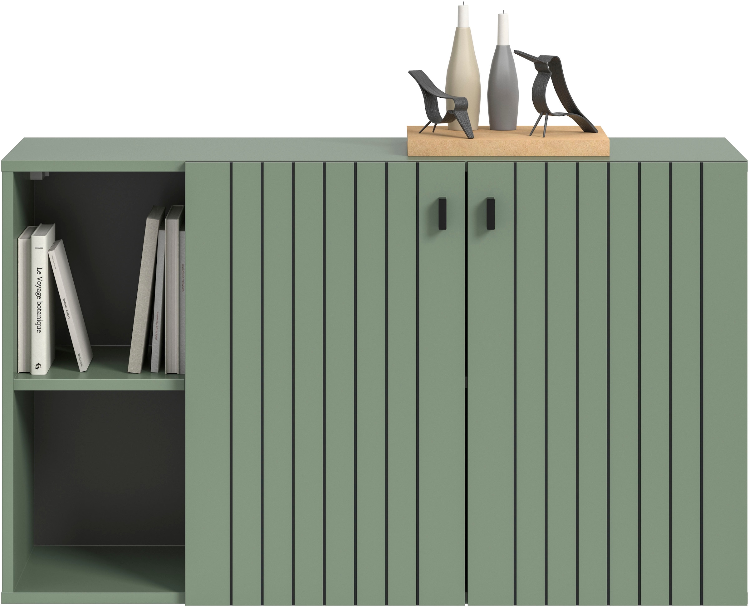 Home affaire Armoire à chaussures »TATIO, Breite 106 cm, hängend, Rillenopik, offene Fächer« 1 cuis tlg. Schuhschrank, Schuhkommode, Flurkommode, Kommode, Hängeschrank