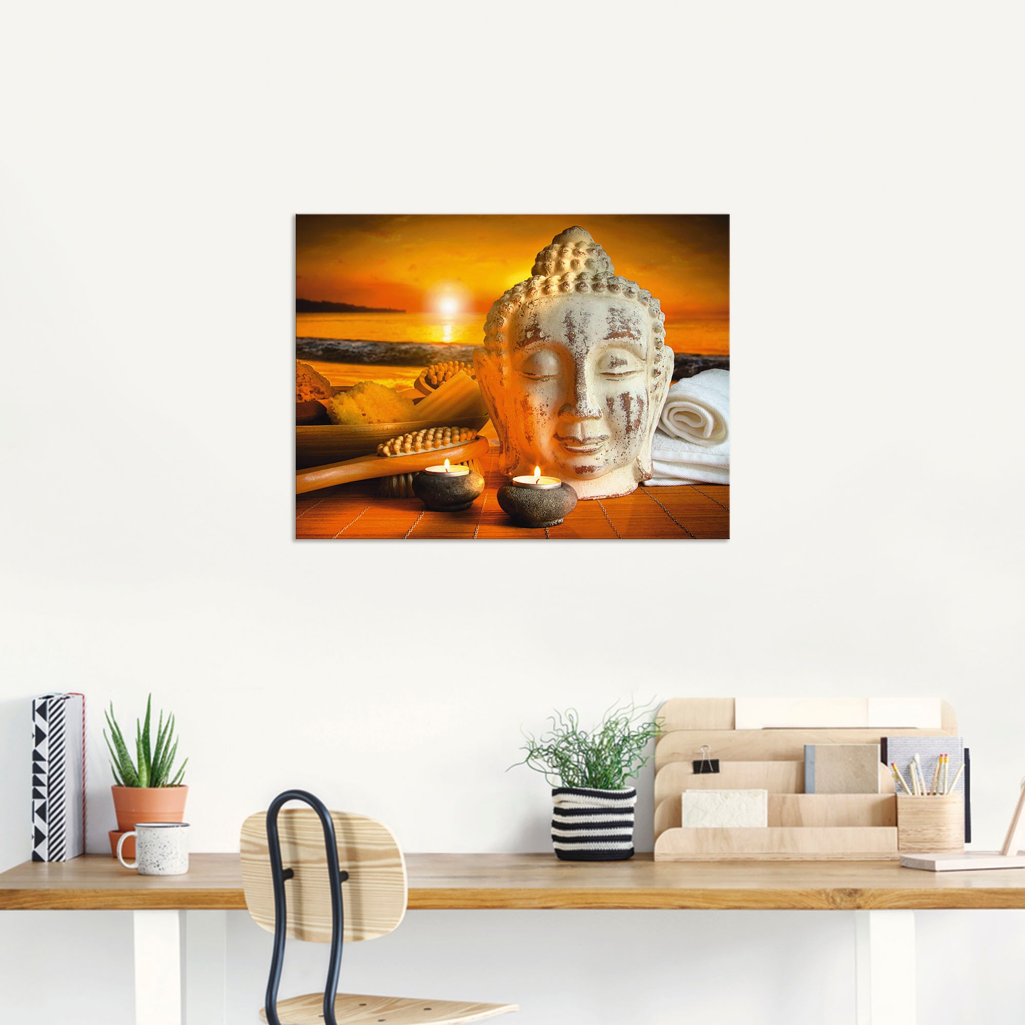 Artland Wandbild »Bad-Zubehör mit Buddha-Statue«, Religion, (1 St.), als Alubild, Outdoorbild, Leinwandbild, Wandaufkleber, versch. Grössen