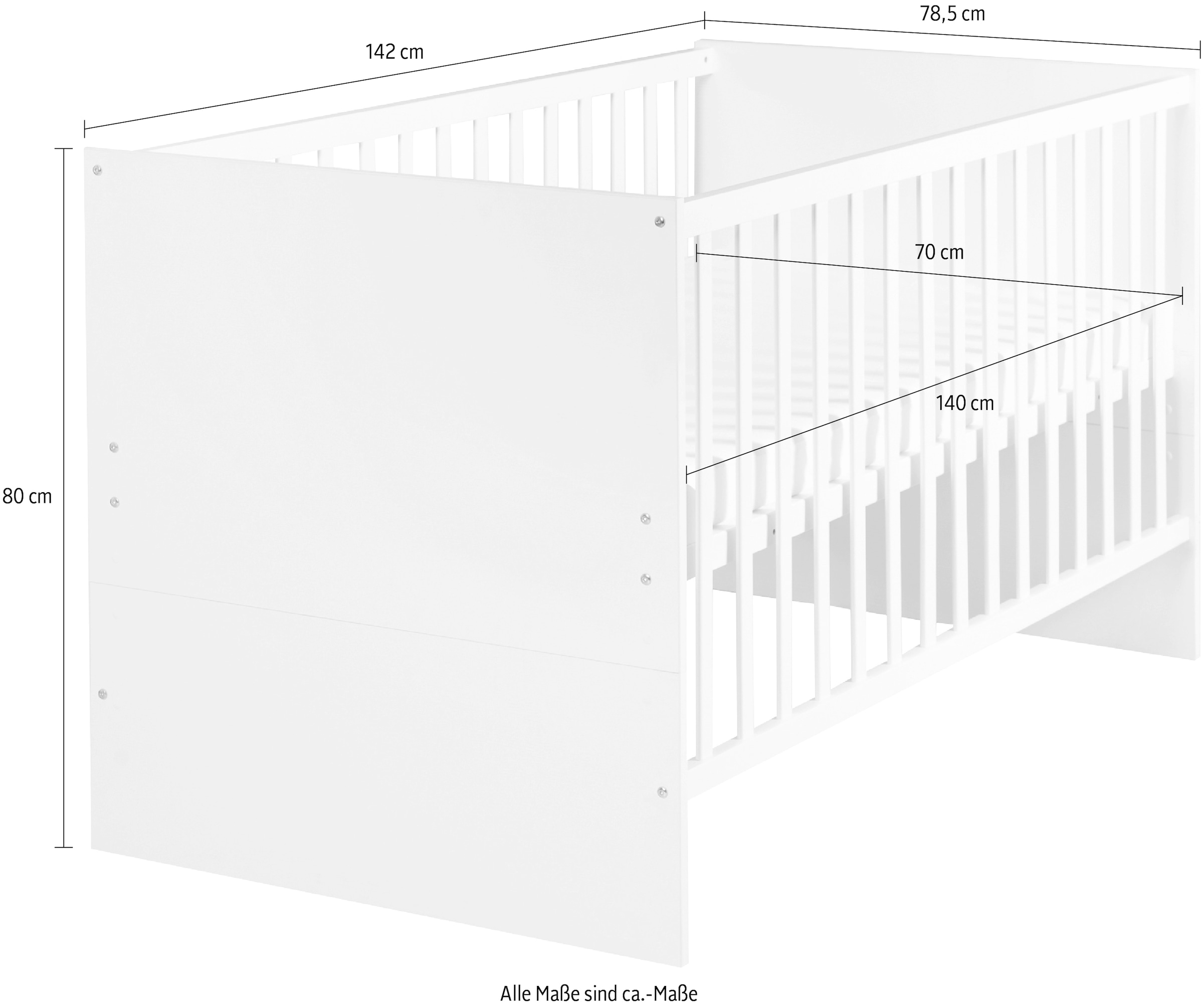 roba® Babybett »Kombi-Kinderbett Anton, 70x140 cm«, (1 tlg.), 3-fach verstellbar und herausnehmbare Schlupfsprossen