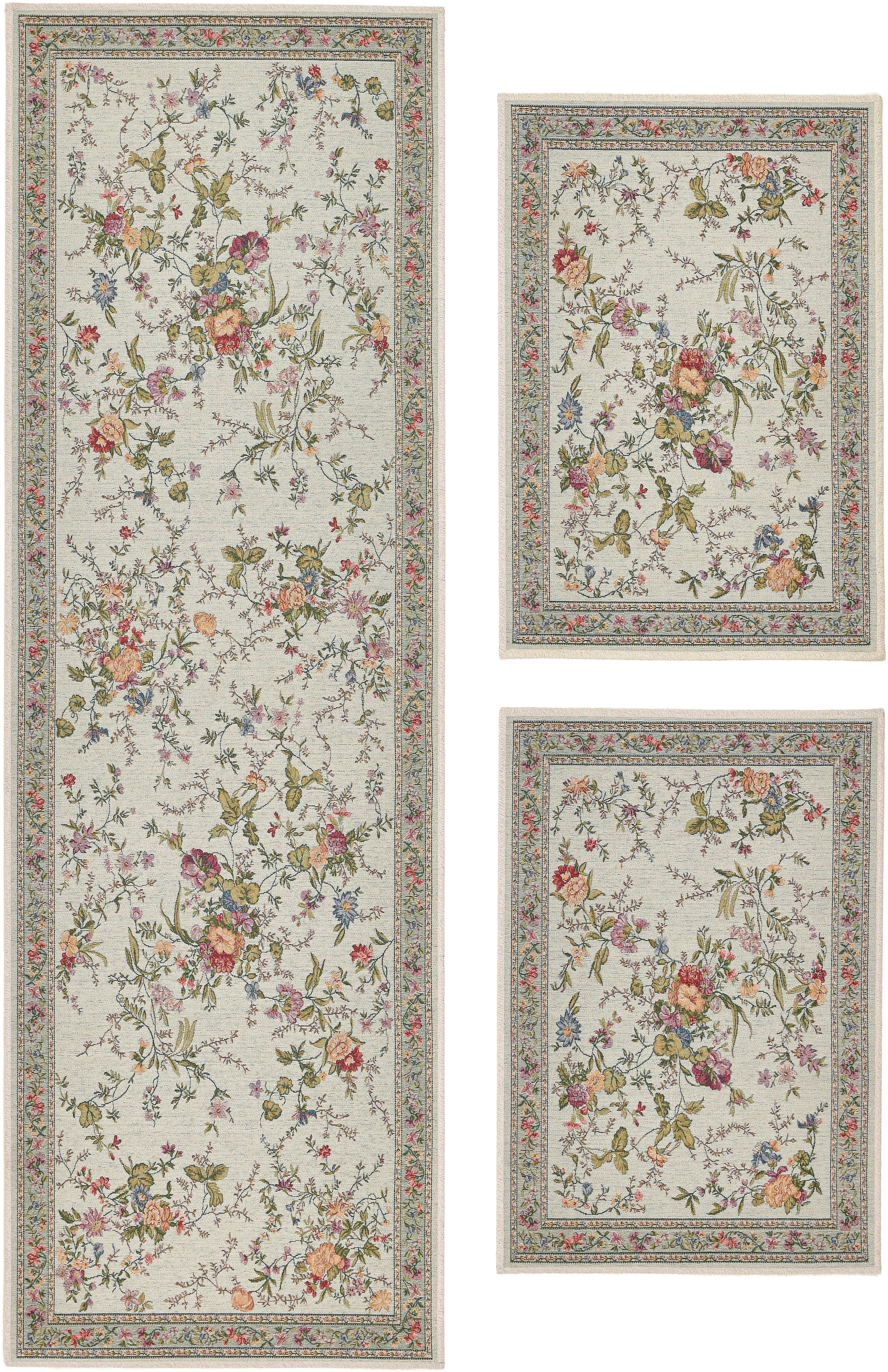 Image of THEKO Bettumrandung "Flomi Sagrini" Höhe 3 mm 3 Stk. tlg. Teppich-Set, Flachgewebe, Pastell-Farben, Blumen Design, mit Bordüre