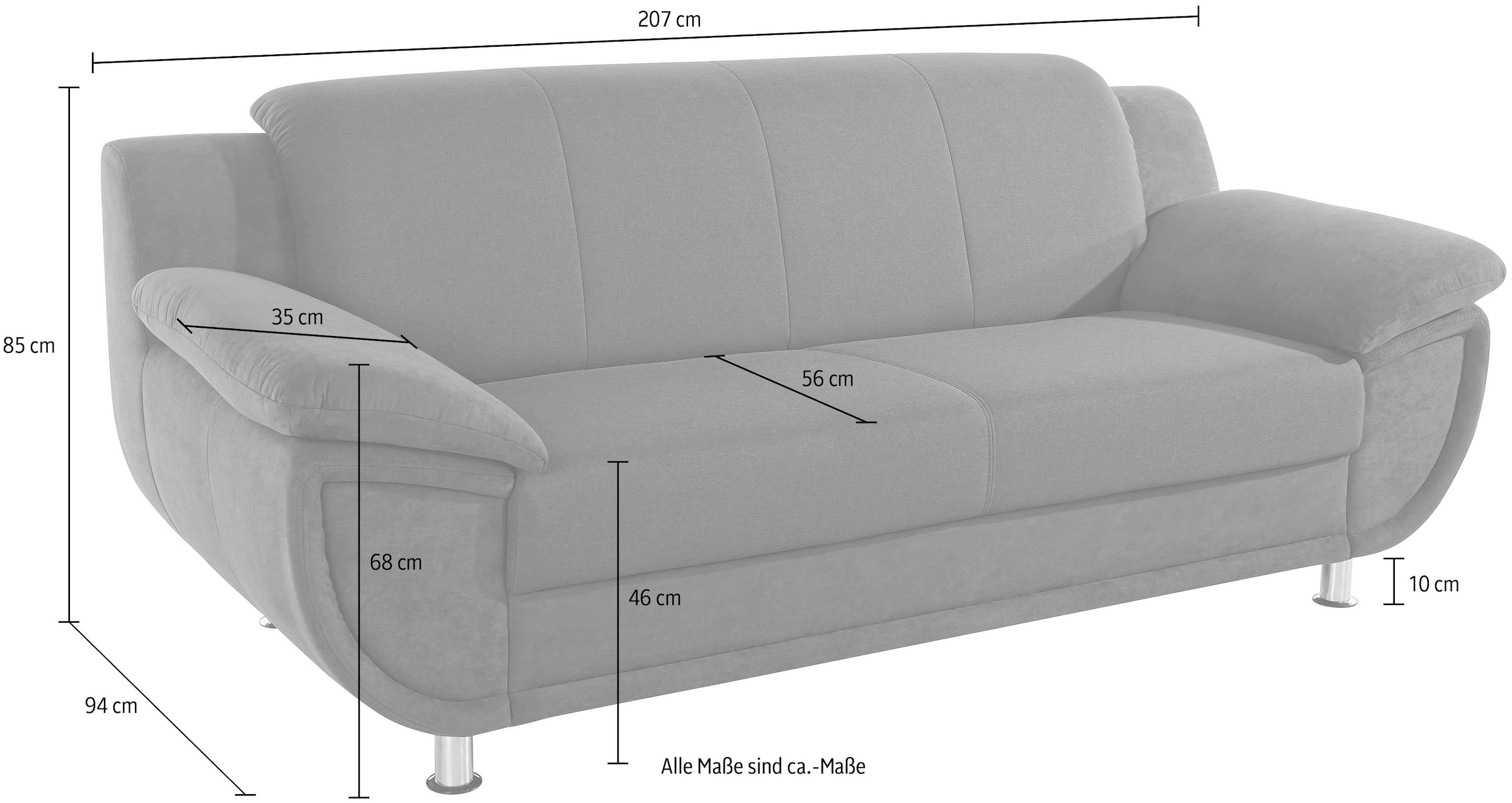 TRENDMANUFAKTUR 3-Sitzer »Rondo 3, zeitlos und modern, bequem, Materialmix, Breite 207cm« wahlweise mit Federkern, extrabreite Armlehnen zum Relaxen