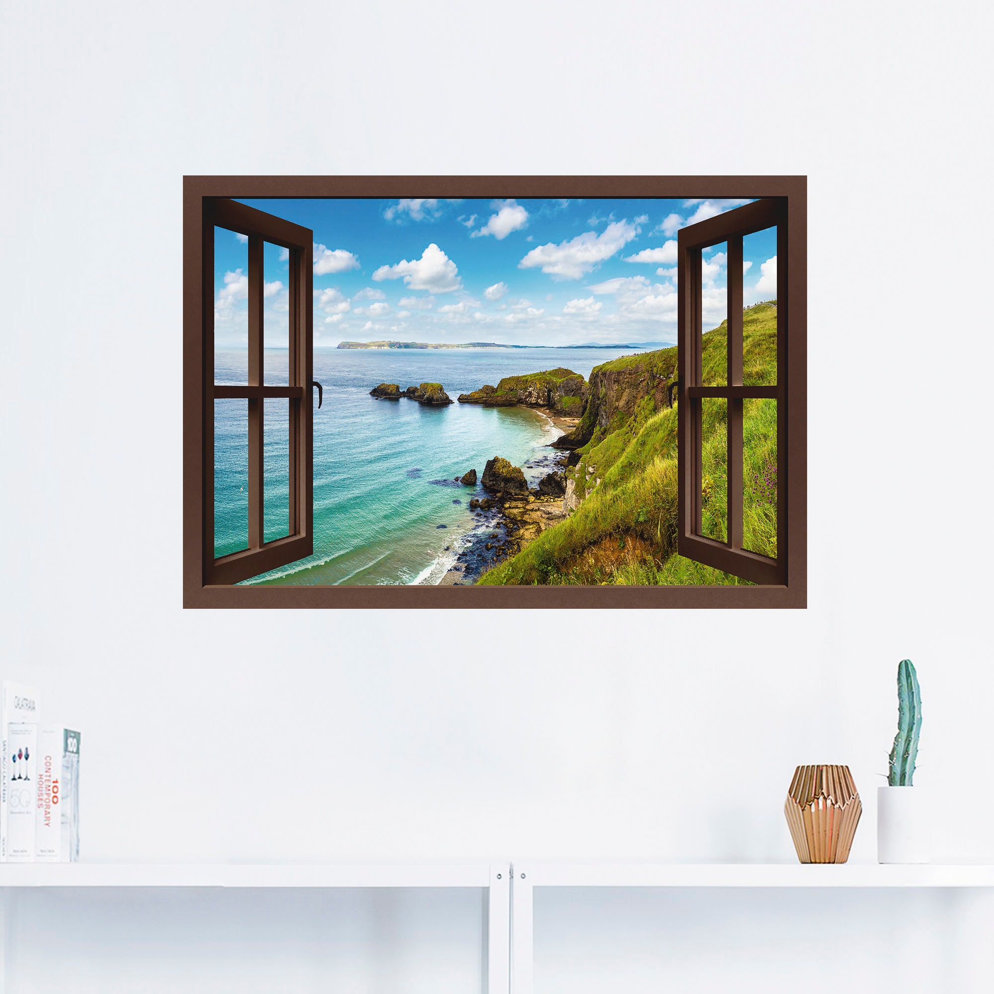 Artland Wandbild »Küstenweg in Nordirland durchs Fenster«, Meer Bilder, (1 St.), als Alubild, Outdoorbild, Leinwandbild, Wandaufkleber, versch. Grössen