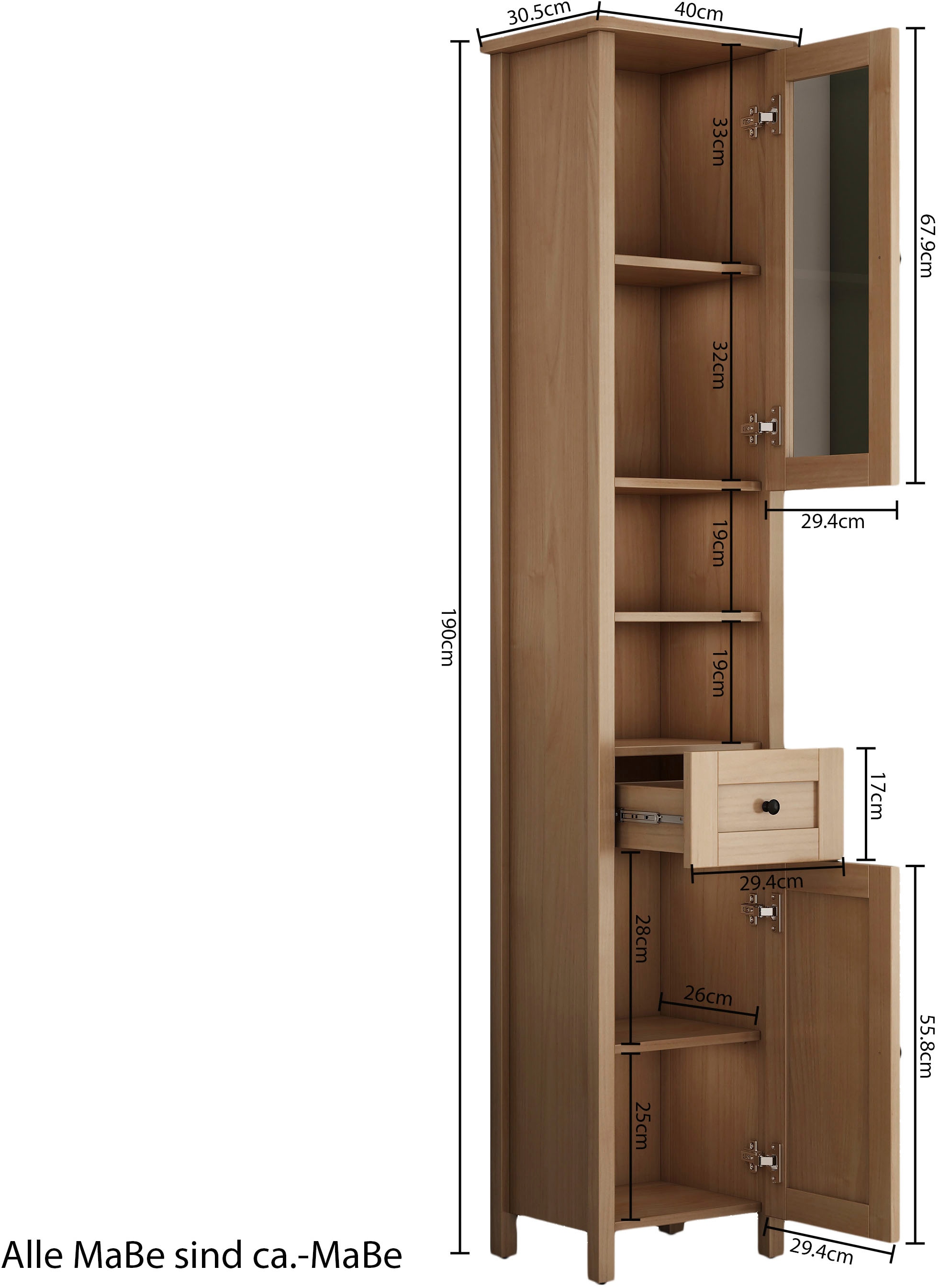 welltime Hochschrank »STOCKHOLM« Badschrank Breite 40cm mit Glastür