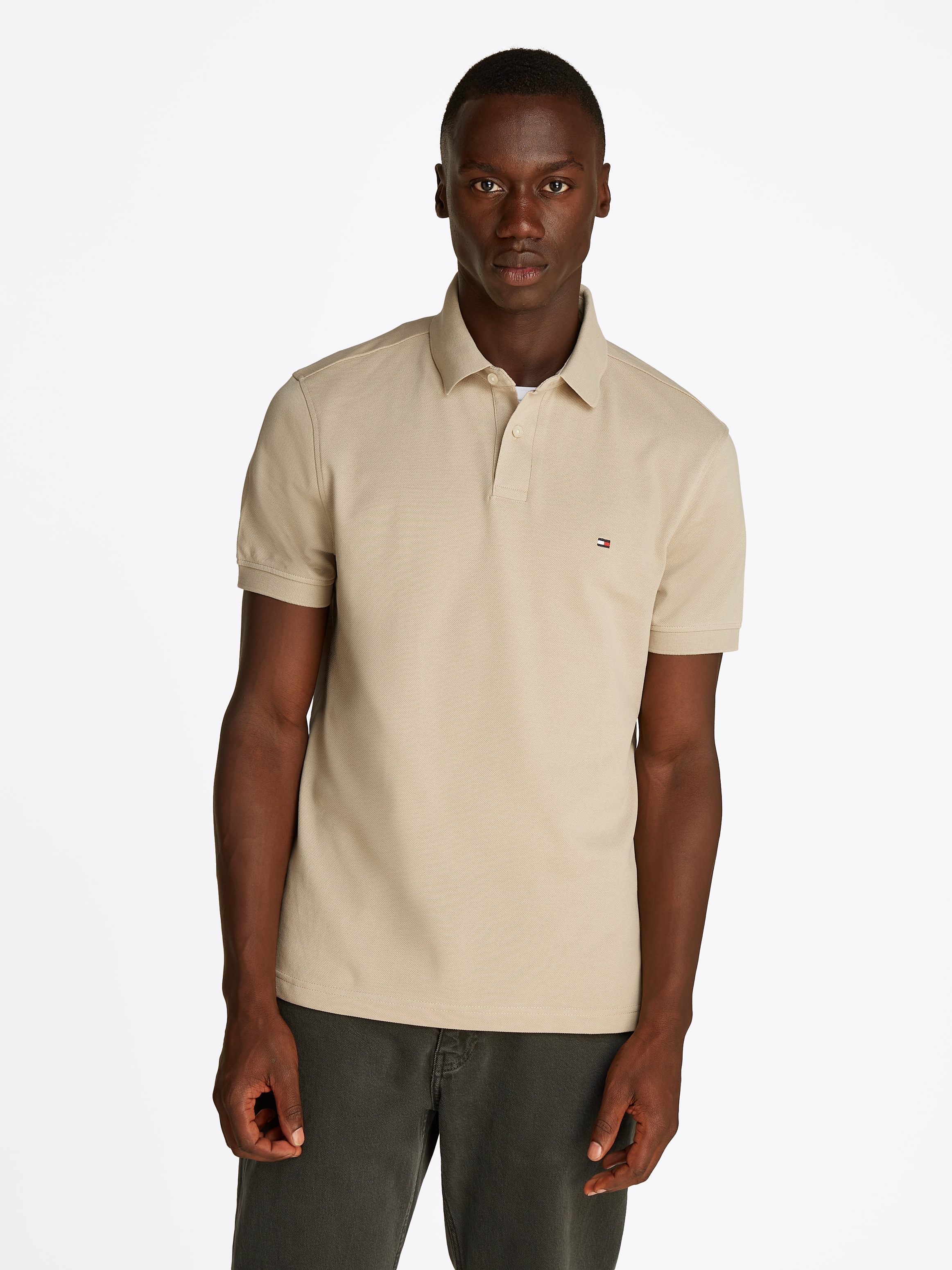 Image of Tommy Hilfiger Poloshirt "1985 REGULAR POLO mit Kontraststreifen und Knopfleiste" unifarben, sportlich, regular fit, Baumwollmix, Polokragen