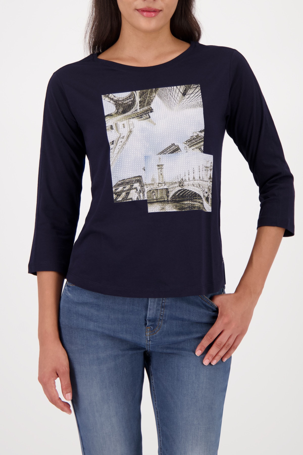 Image of Monari 3/4-Arm-Shirt "Shirt Druck + Schmuck" Regular fit mit Rundhalsausschnitt