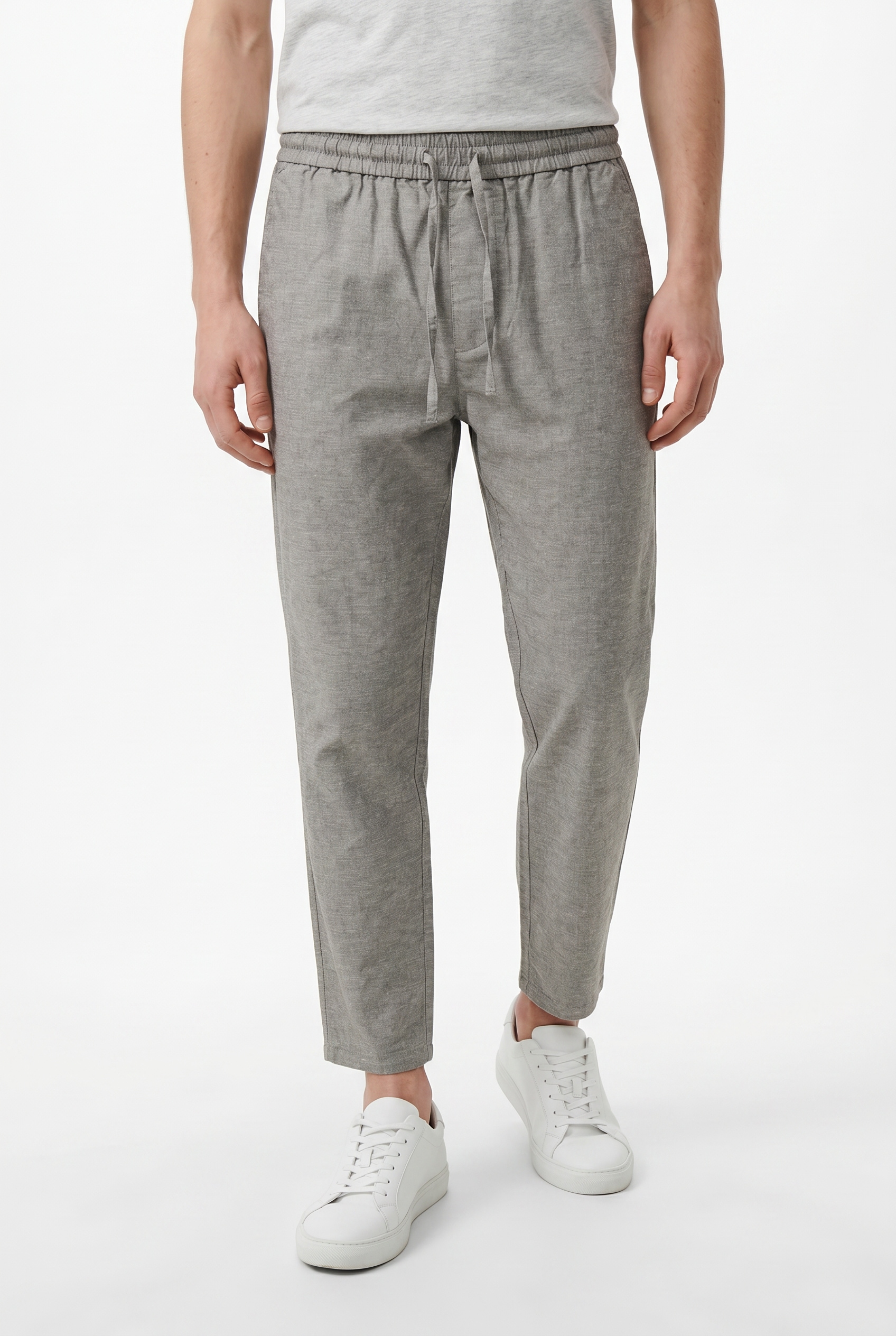 ONLY & SONS Pantalon à enfiler »ONSLINUS CROP 0007 COT LIN PNT NOOS«  coton avec lin, ceinture élastique et cordon