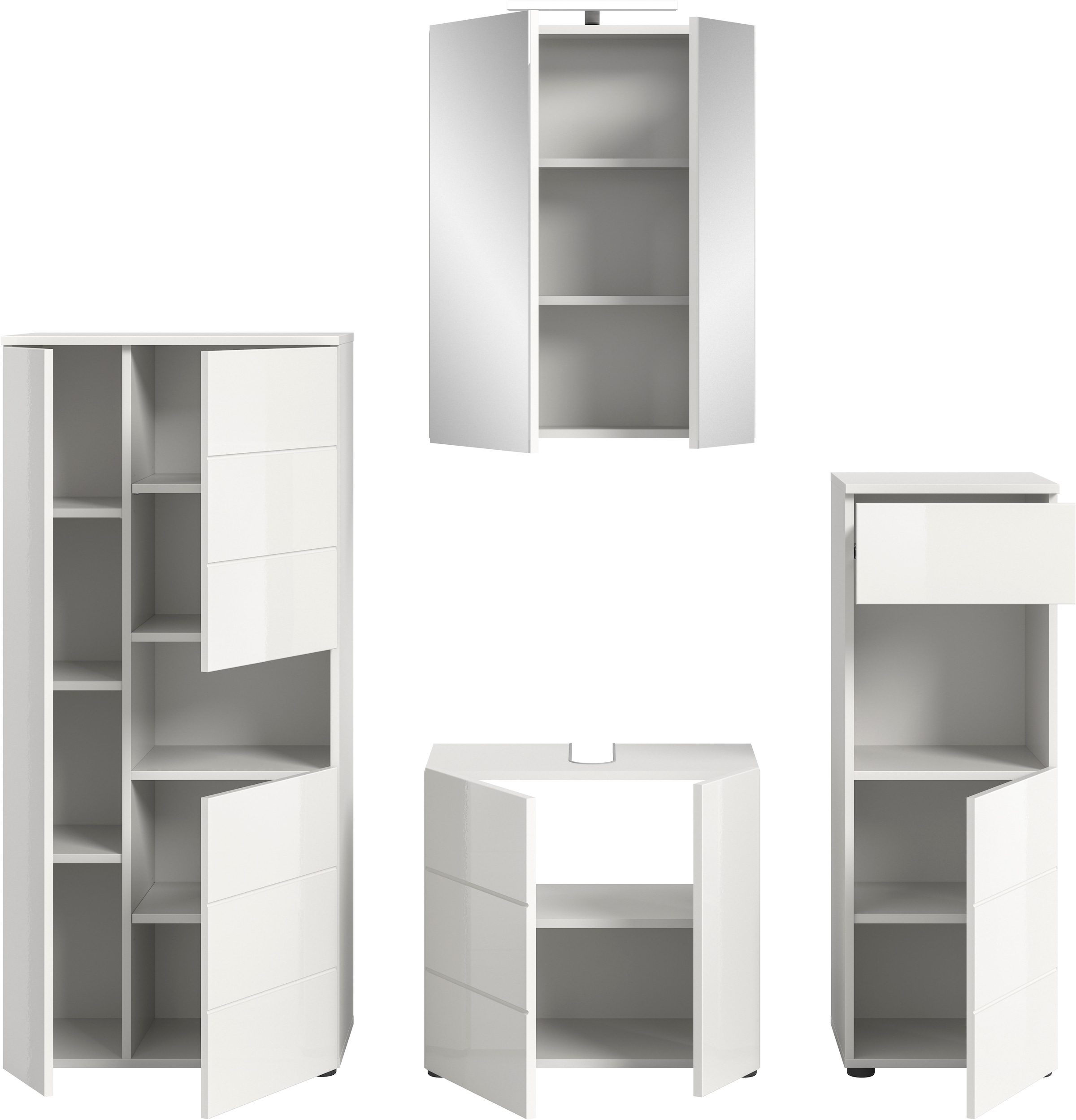 welltime Ensemble de meubles de salle de bain »Biel, Höhe 190 cm,Hochschrank,WBU, Spiegelschrank, Unterschrank, Lampe« 5 cuis tlg.