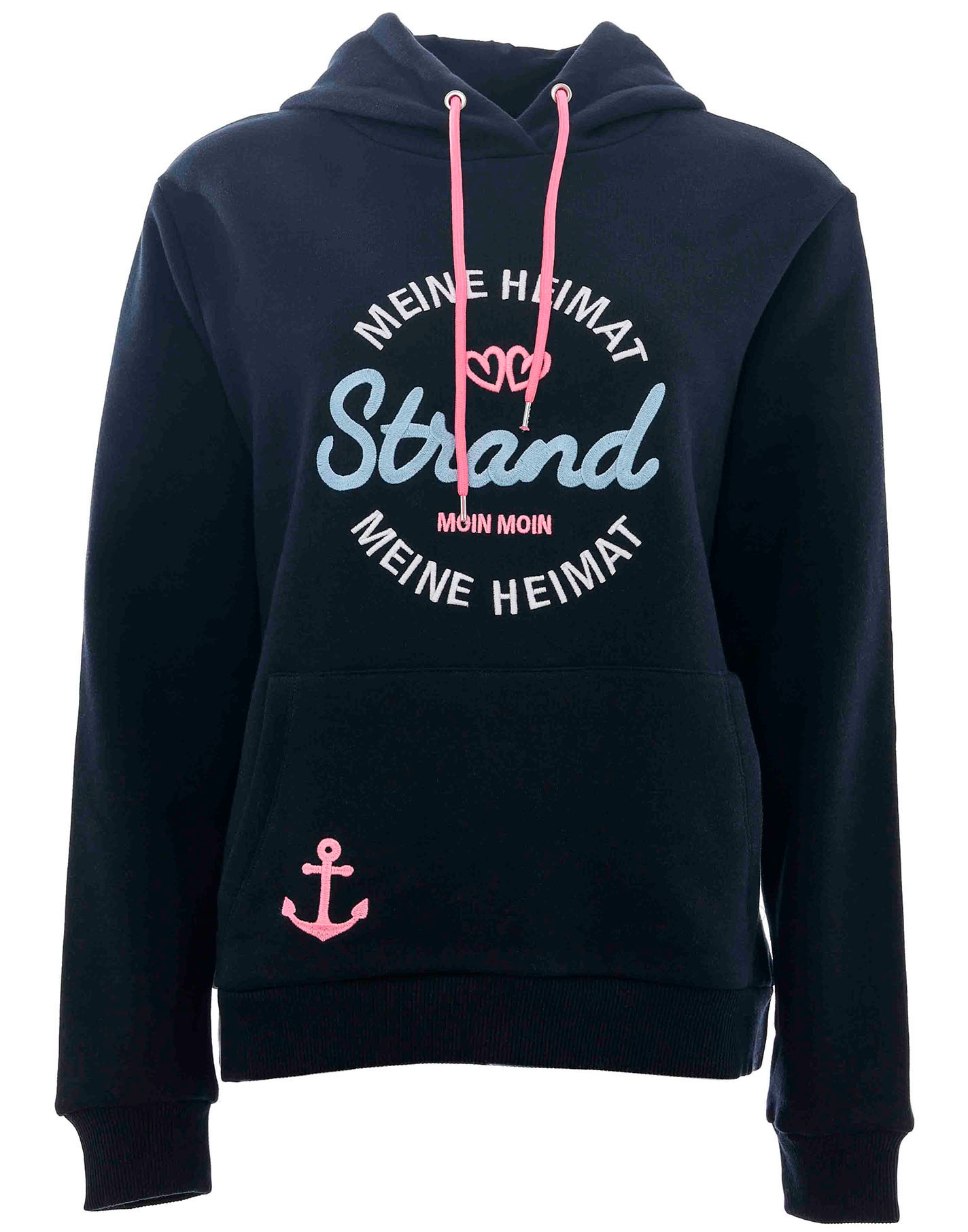 Image of Zwillingsherz Hoodie ""Meine Heimat"", mit aufgesticktem "Strand"-Schriftzug vorne und hinten