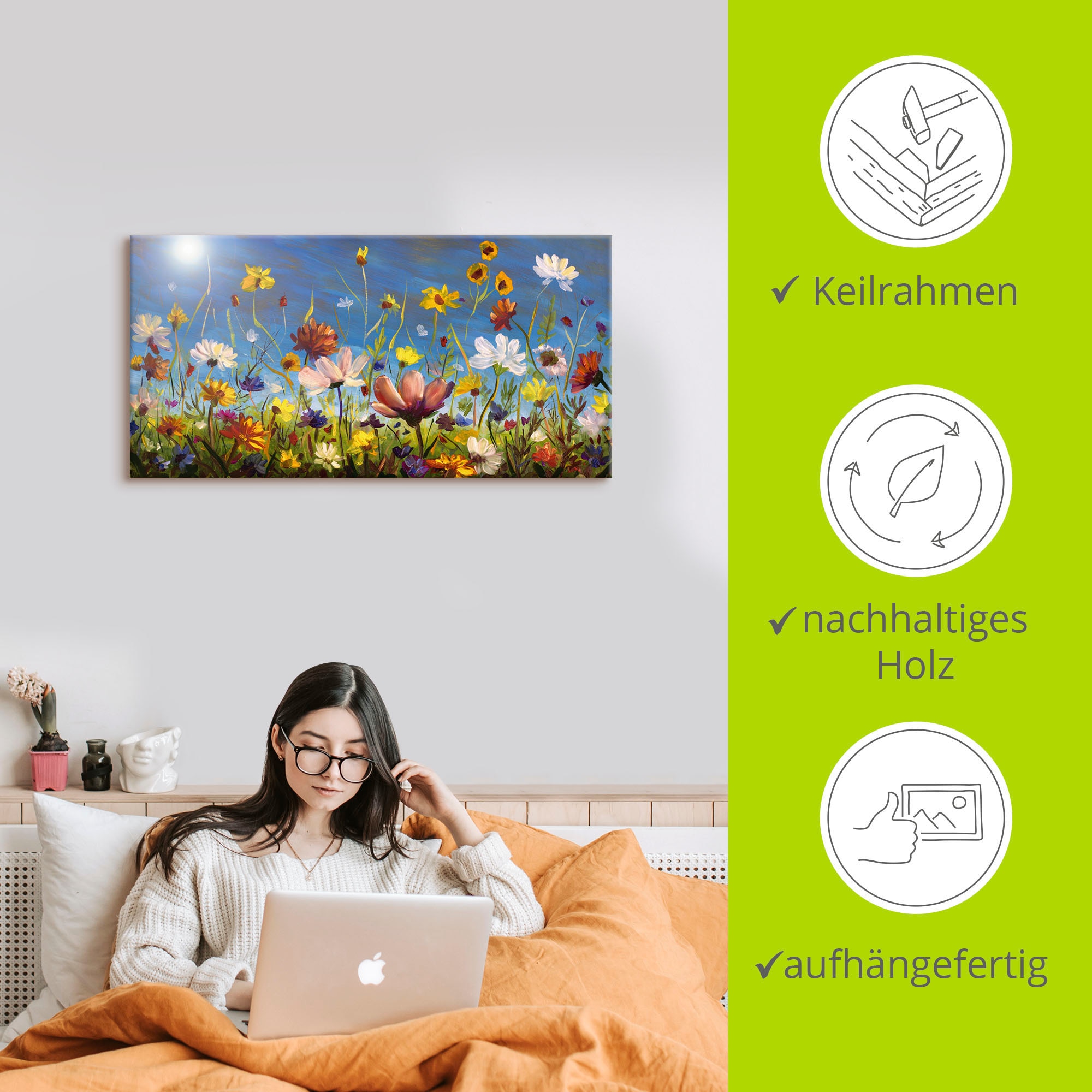 Artland Wandbild »Wildblumenwiese blauer Himmel«, Blumenwiese, (1 St.), als Alubild, Outdoorbild, Leinwandbild, Poster, Wandaufkleber