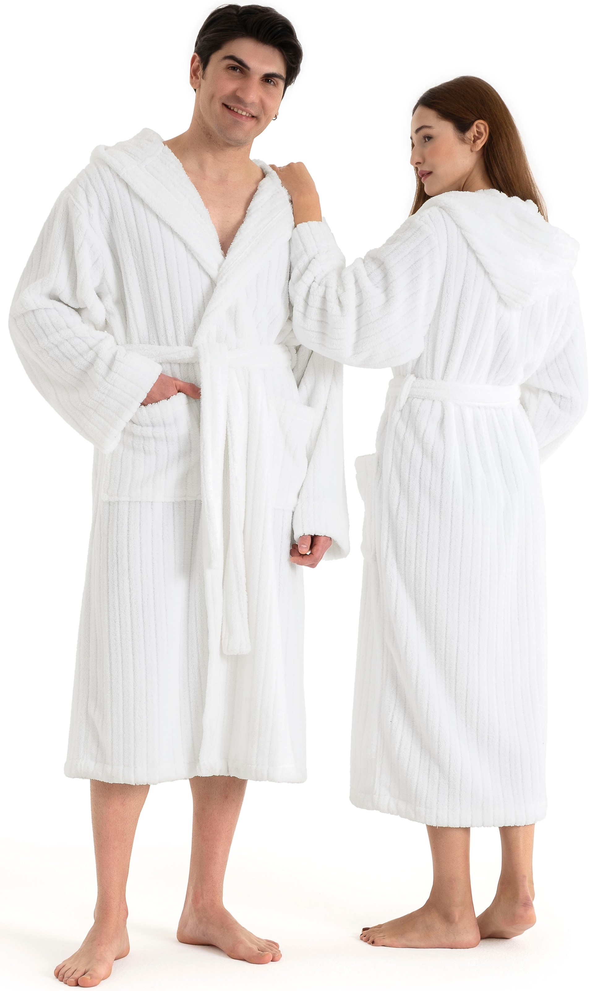 LeGer Home by Lena Gercke Unisex-Bademantel »Lovina gestreift, ideal für Sauna & Spa, Hotelbademantel, Morgenmantel« 1 Stk. Hoch-Tief, kuschelig weicher Fleece, plüsch, Damen und Herren, XS-3XL