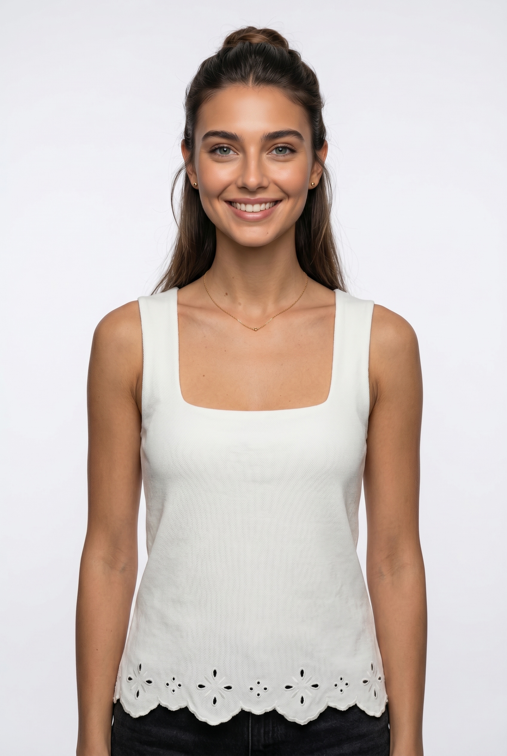 Image of Vero Moda Spitzentop "VMLOUISE SL SQUARE NECK TOP JRS" Baumwolle, regular fit