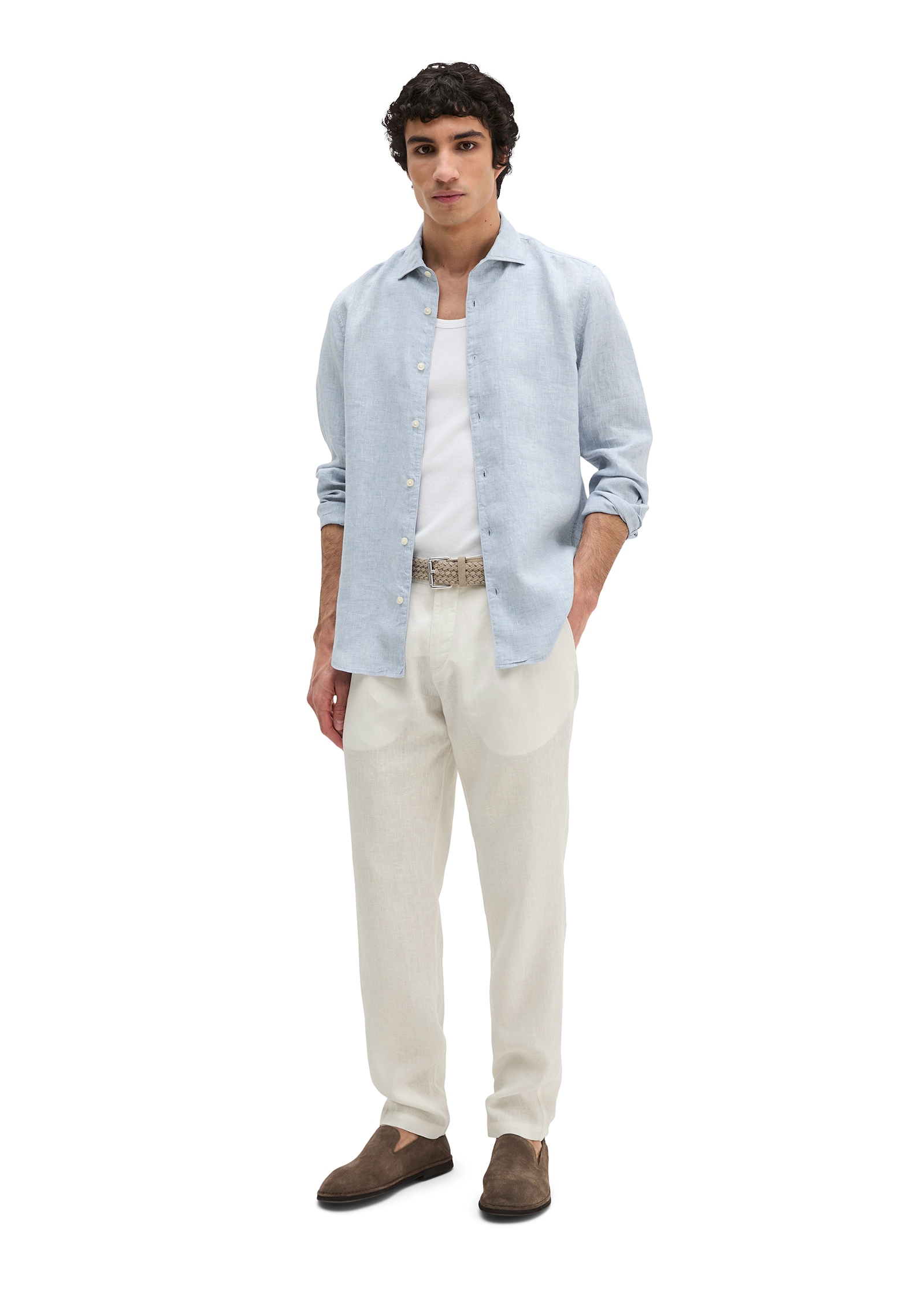 Image of Marc OPolo Langarmhemd shaped fit aus feinem Leinen-Chambray