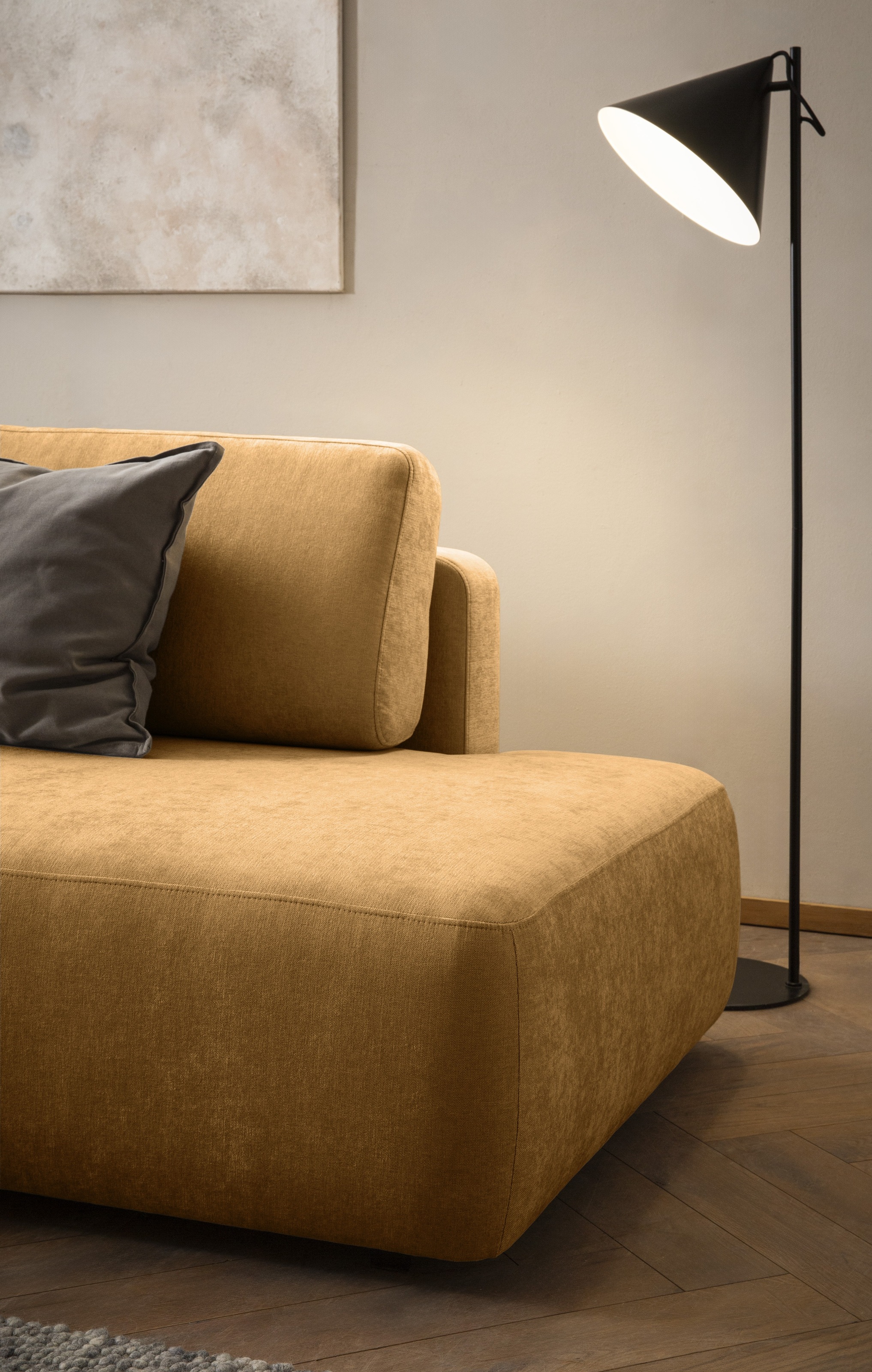 INOSIGN Ecksofa »TORGE, Schlafsofa Cord, Samtvelours u. Strukur fein, Couch in L-Form«, Schlaffunktion und Bettkasten, Liegefläche: 210x125 cm, neues Design