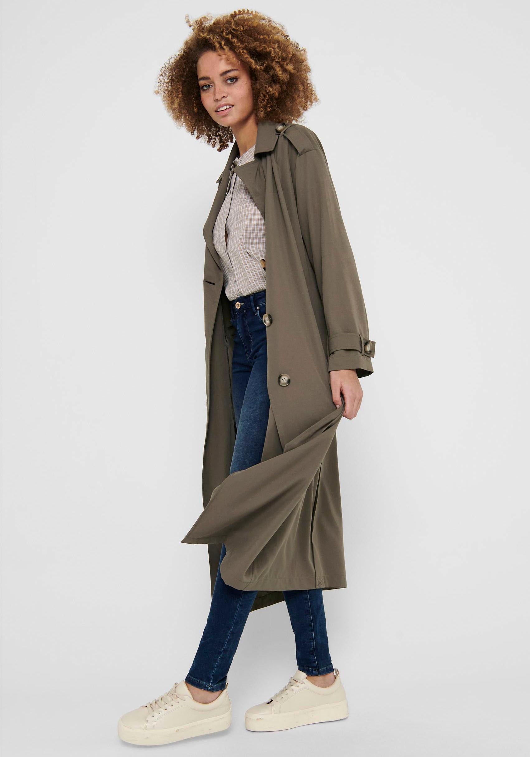 ONLY Trenchcoat »ONLLINE X-LONG TRENCHCOAT OTW NOOS«, mit Bindegürtel an der Taille - 2 Seitentaschen