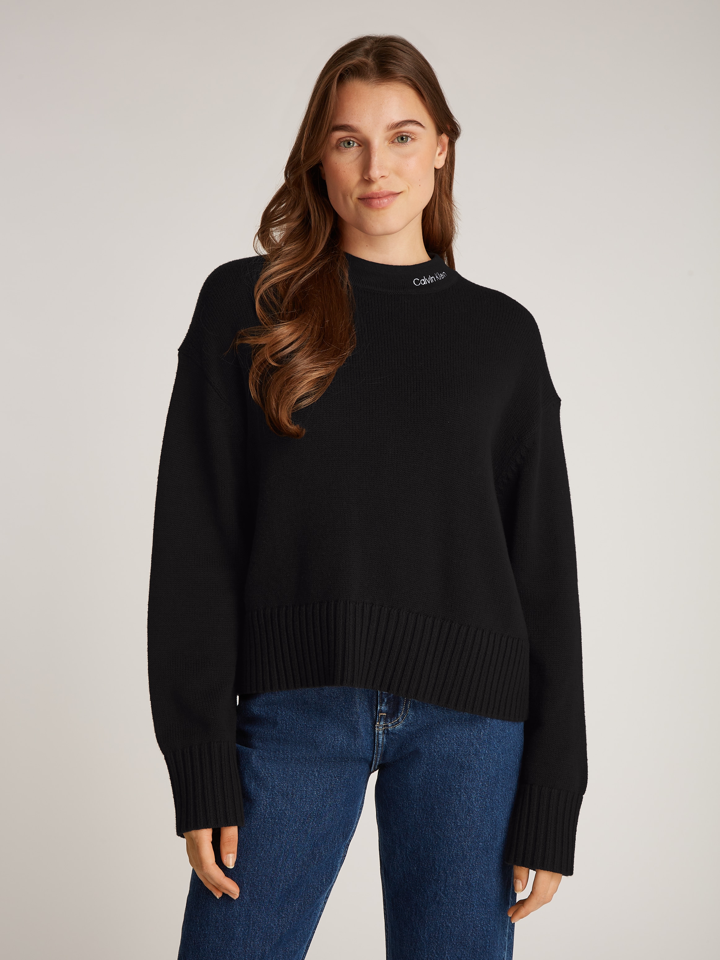 Image of Calvin Klein Strickpullover "LOGO EMBRO SWEATER" Baumwoll-Woll-Mix