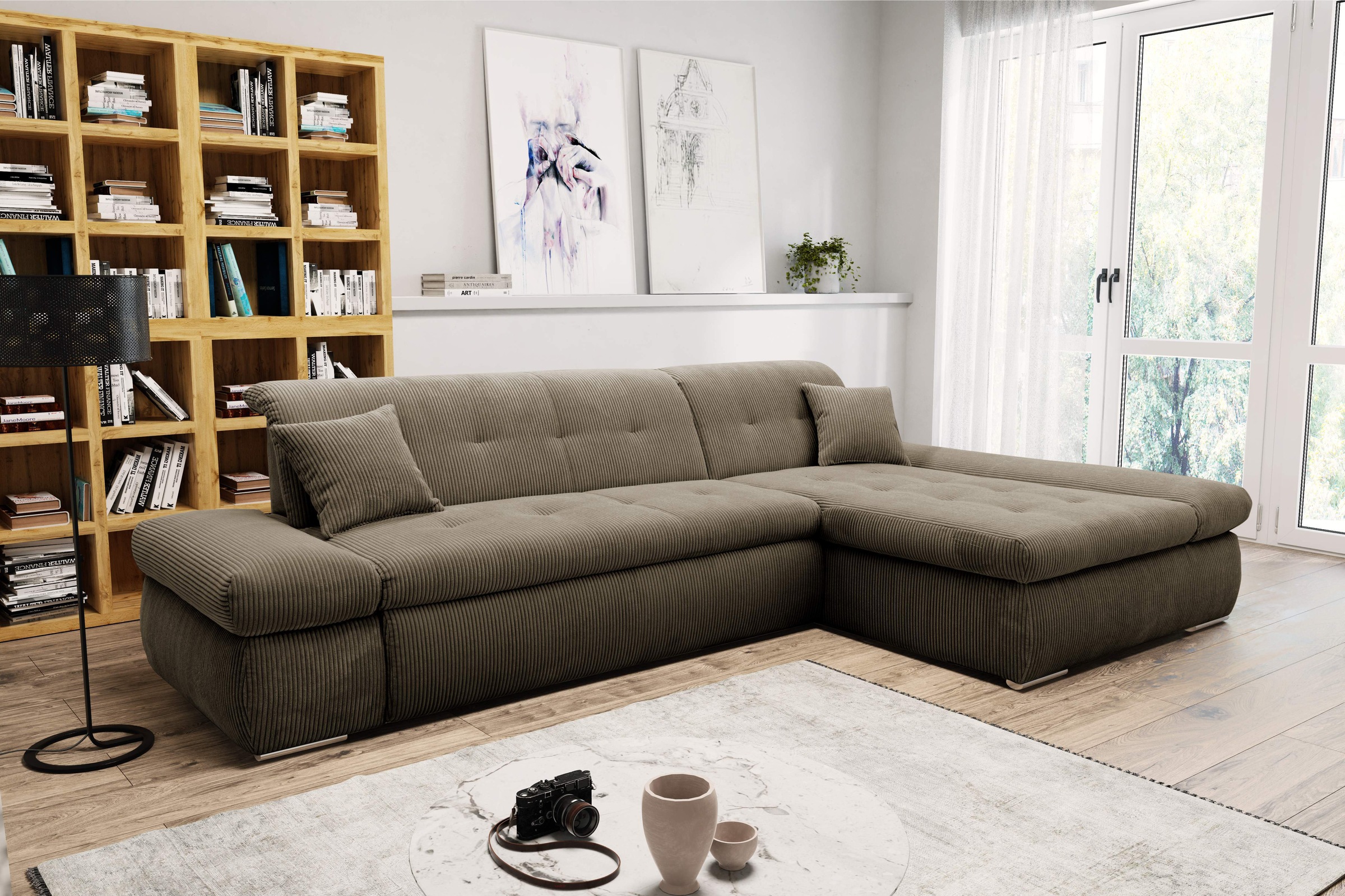 Image of DOMO collection Ecksofa "MORIC Massiv - Belastbar bis 140 kgxSitz, 300x172 cm, XXL-Format" L-Form, Cord, schlamm