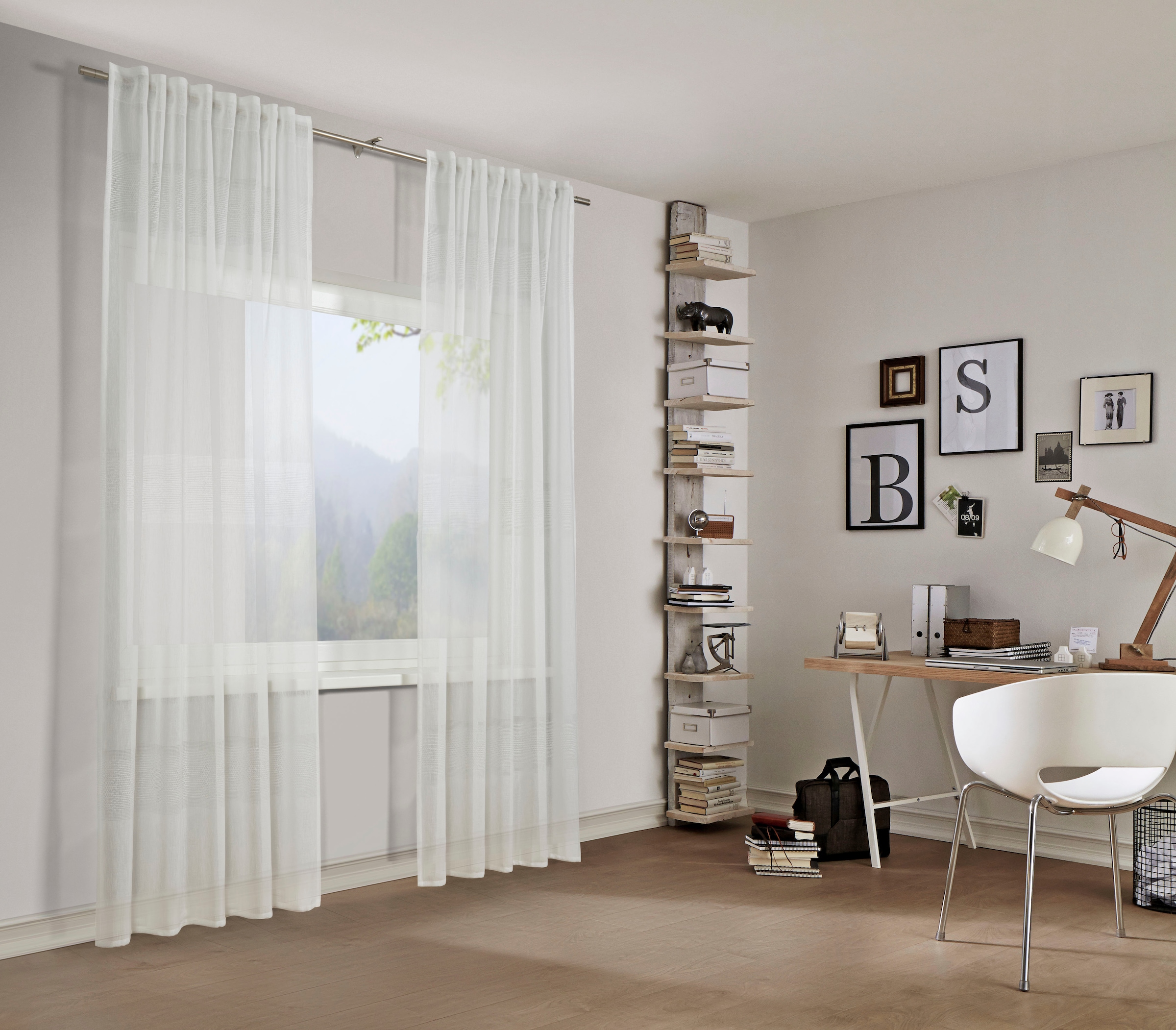 Sehlbach Gardine »Schal Etamine Querstreifen« Schlaufen 1 Stk. tlg. mit Gardinenband und verdeckten Schlaufen