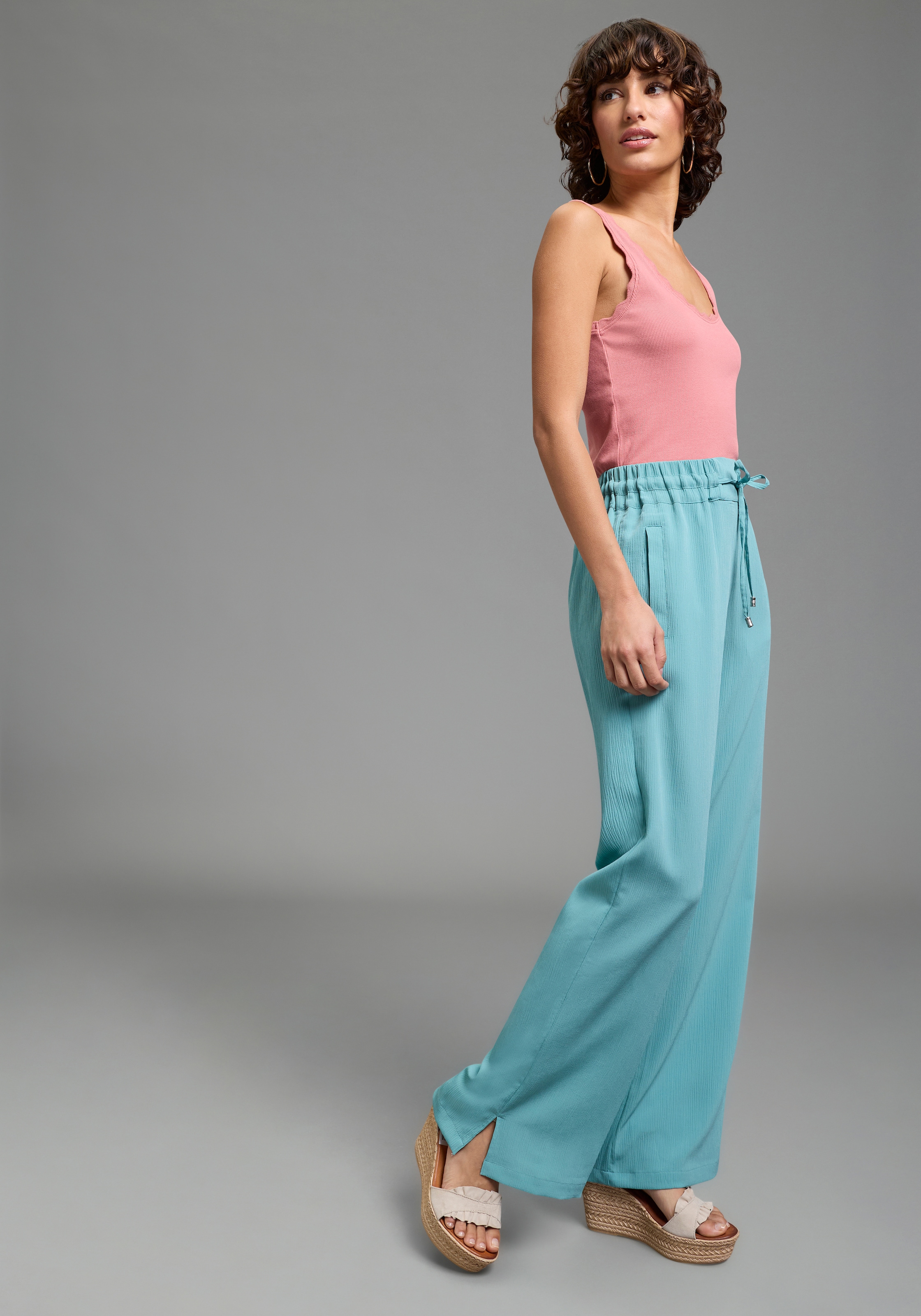 Laura Scott Pantalon à enfiler  weite Hose, mit Gummizug am Bund, mit Schlitz am Beinabschluss