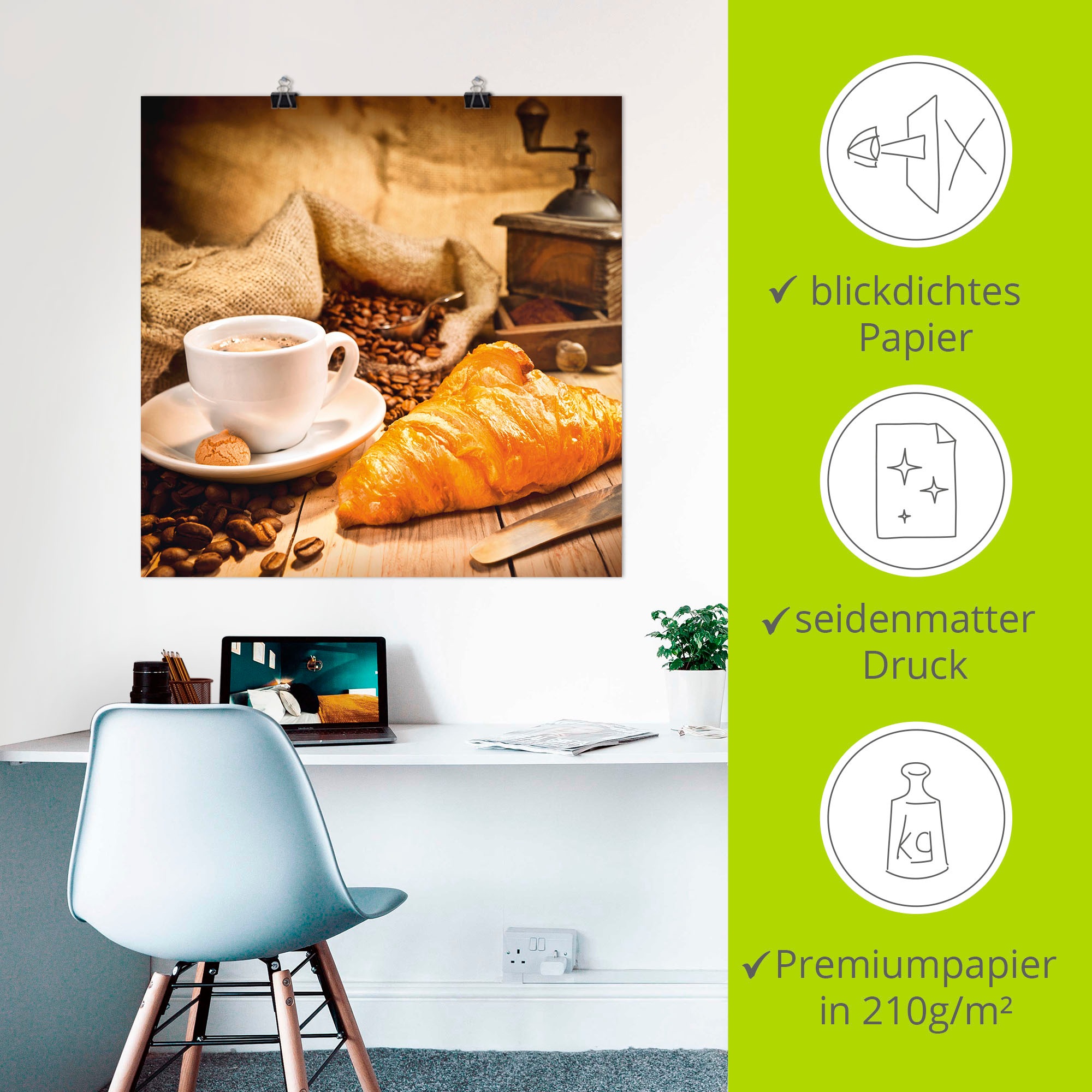 Artland Wandbild »Kaffeetasse mit Croissant«, Getränke, (1 St.), als Leinwandbild, Poster in verschied. Grössen