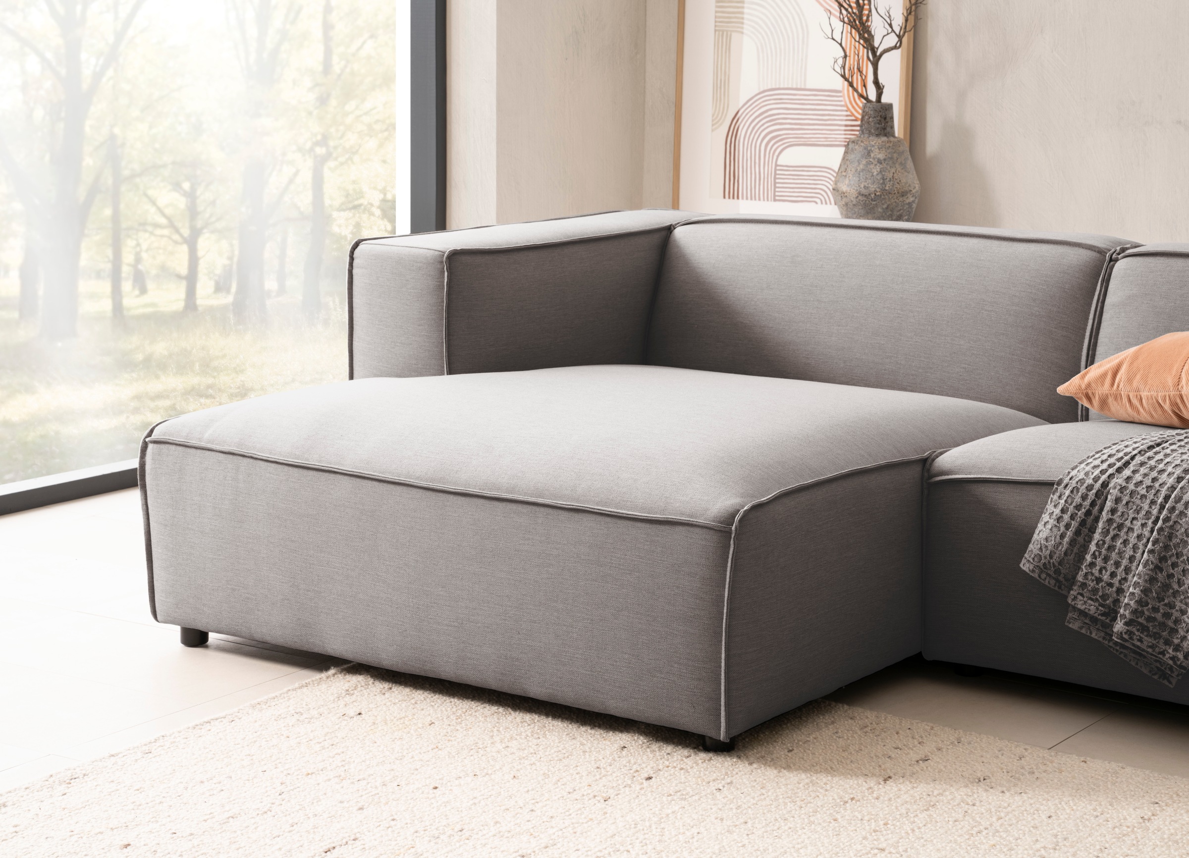 LeGer Home by Lena Gercke Ecksofa »PIARA mit Kedernaht in Cord oder Leinenoptik, moderne Couch in L-Form«, wahlweise Ottomane rechts/links, schwarze Füsse, bequemer Sitzkomfort
