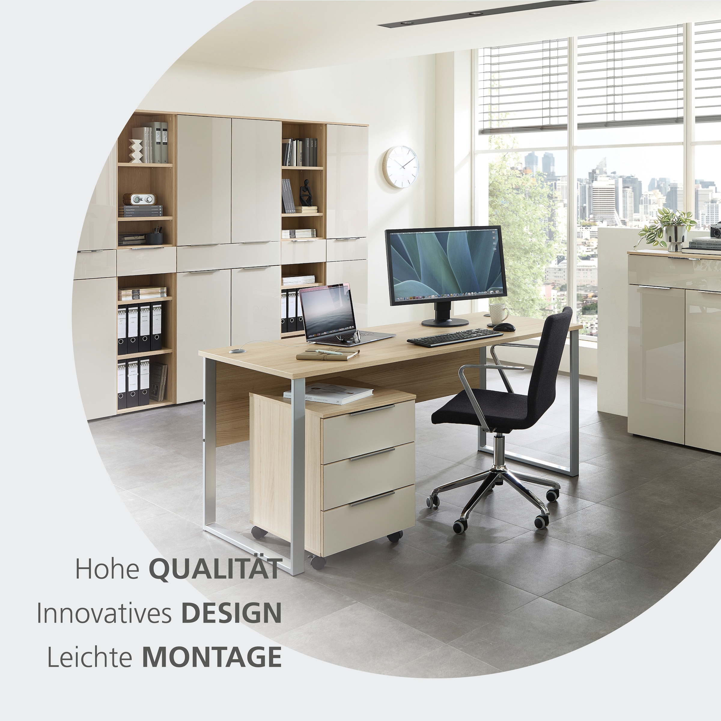 Innostyle Étagère à dossiers »Büroregal Santorin, 40x 198x 38 cm (B/H/T)« 1 cuis tlg. 1 tiroir, 6 compartiments ouverts, softclose, poignée métal