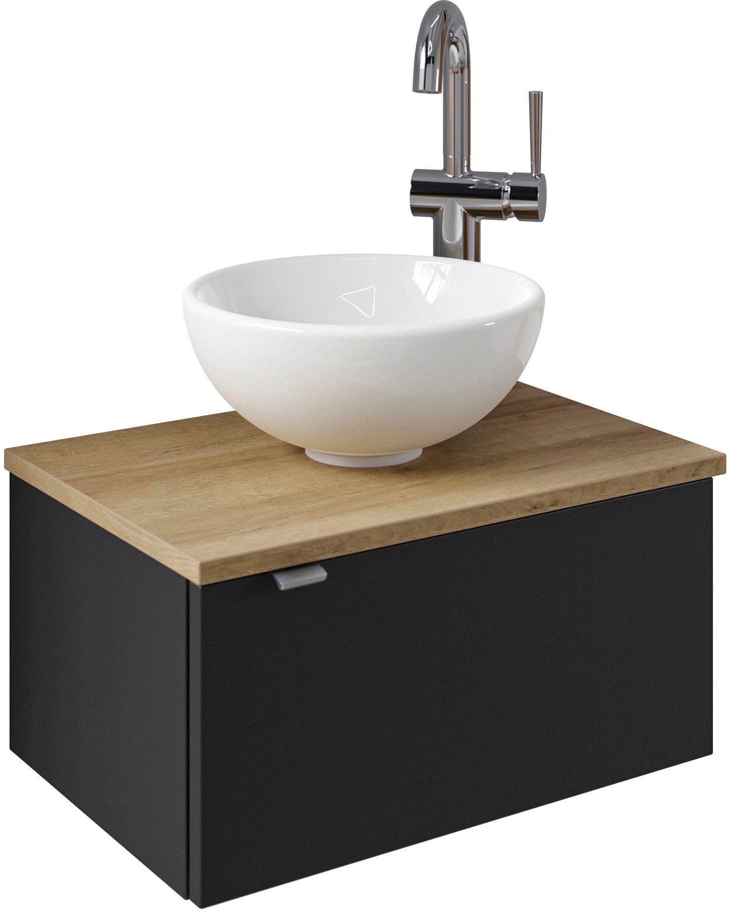 Saphir Table de lavage »Serie 6915 Waschschale mit Unterschrank für Gästebad, Gäste WC« Vasque en céramique à poser, plan de lavabo, meuble sous lavabo, 3 cuis tlg. 51 cm de large, 1 porte, plan de lavabo, petites salles de bain, sans robinet