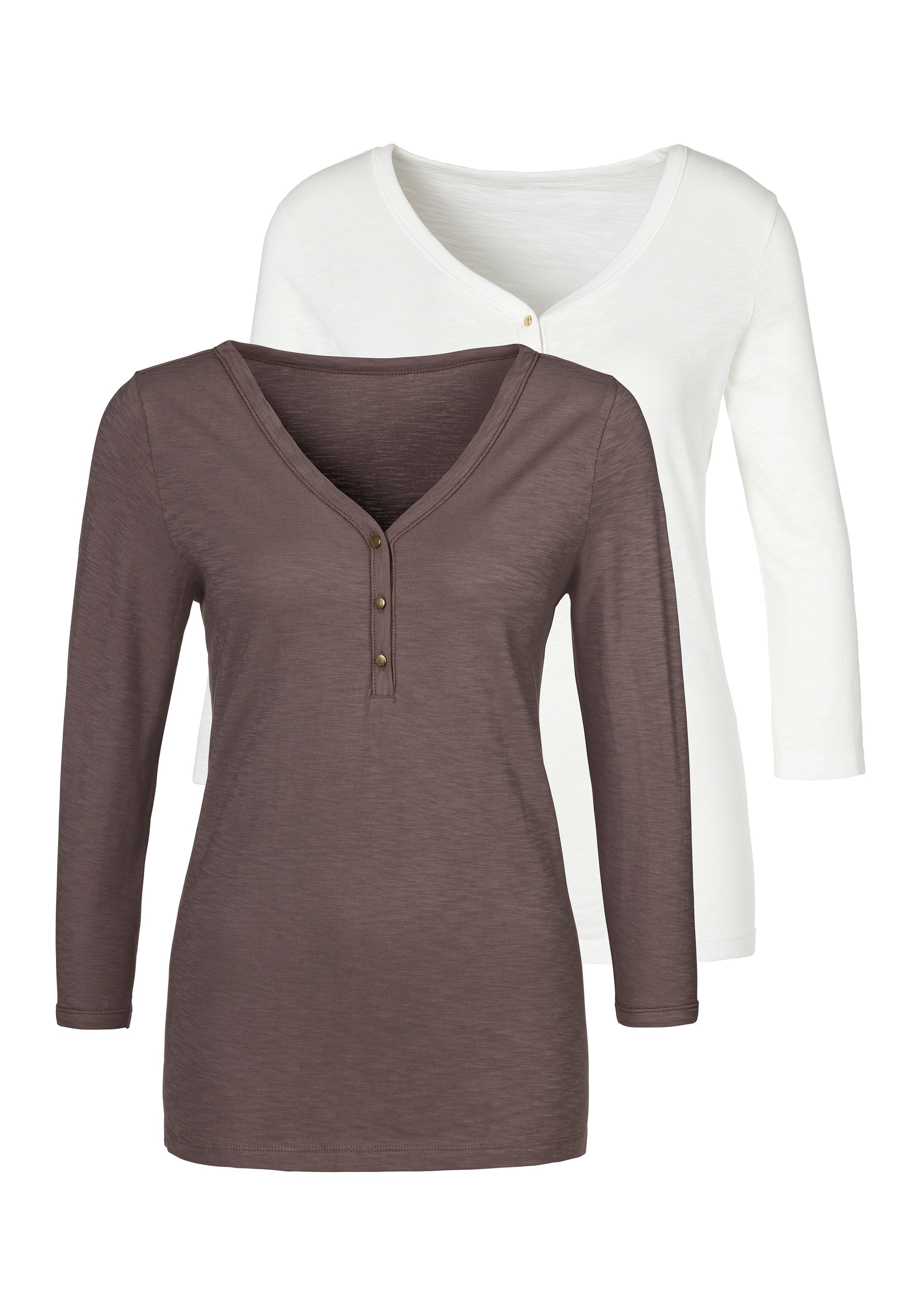 Image of Vivance 3/4-Arm-Shirt, (2er-Pack), mit Knopfleiste und goldfarbenen Knöpfen bei Ackermann Versand Schweiz