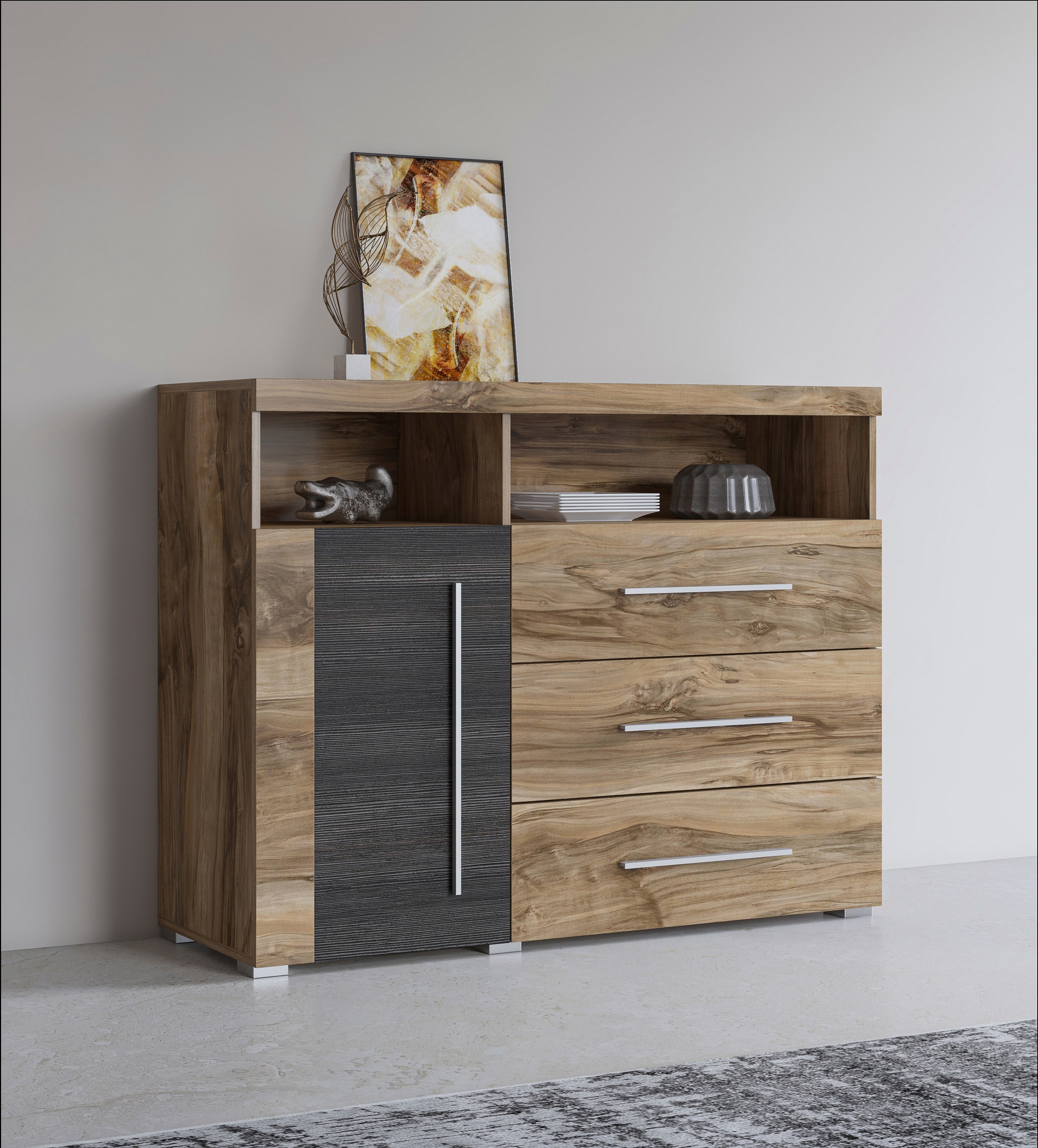 Image of GOODproduct Kommode "Roger,Breite 120cm, moderne Anrichte mit 3 Schubladen" Kommode mit viel Stauraum, Masse 120x92x38,5 (B/H/T)