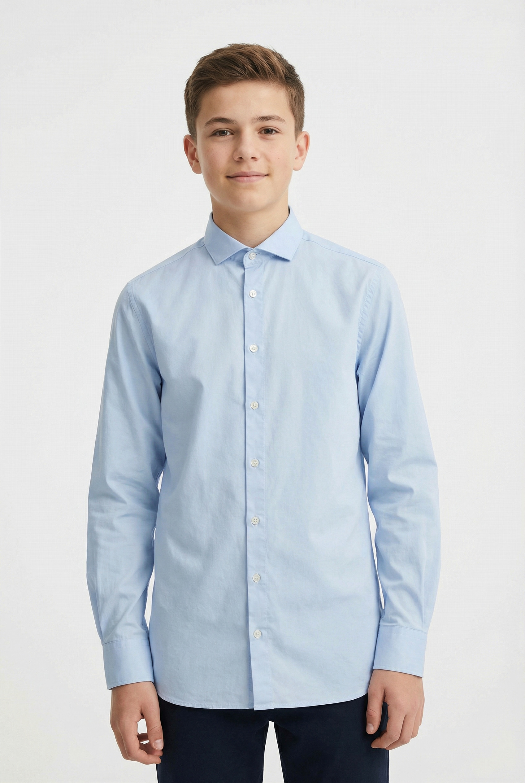 Jack & Jones Junior Langarmhemd »JJEAXEL elastisch und einfach kombinierbar« unifarben, modisch, regular fit, Web, Hemdkragen