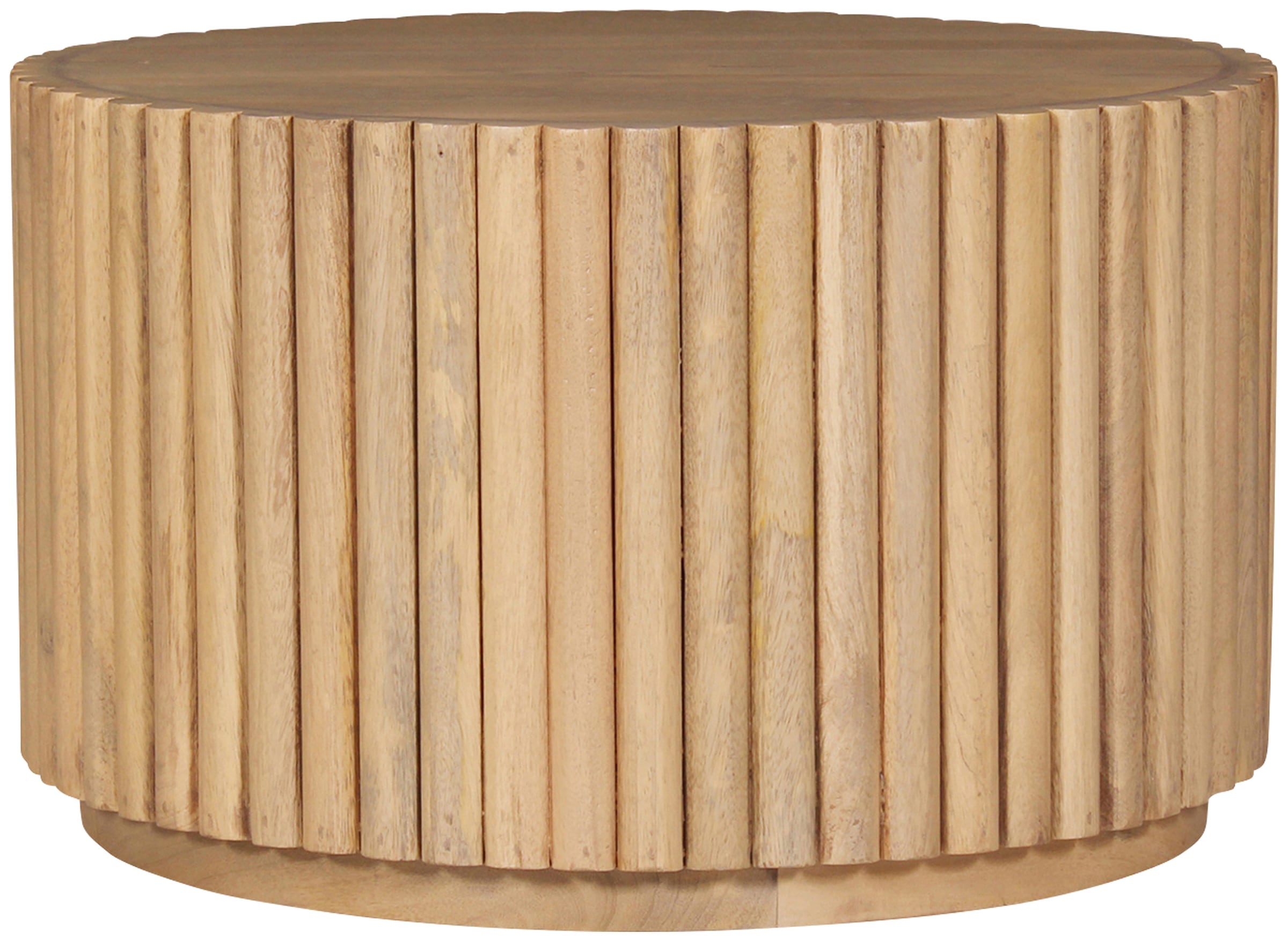 SIT Table basse »Vasto rund aus massivem Mangoholz mit extravagantem Ribbed-Look« Design de lamelles rondes avec pied de colonne marqué et socle de 3 cm