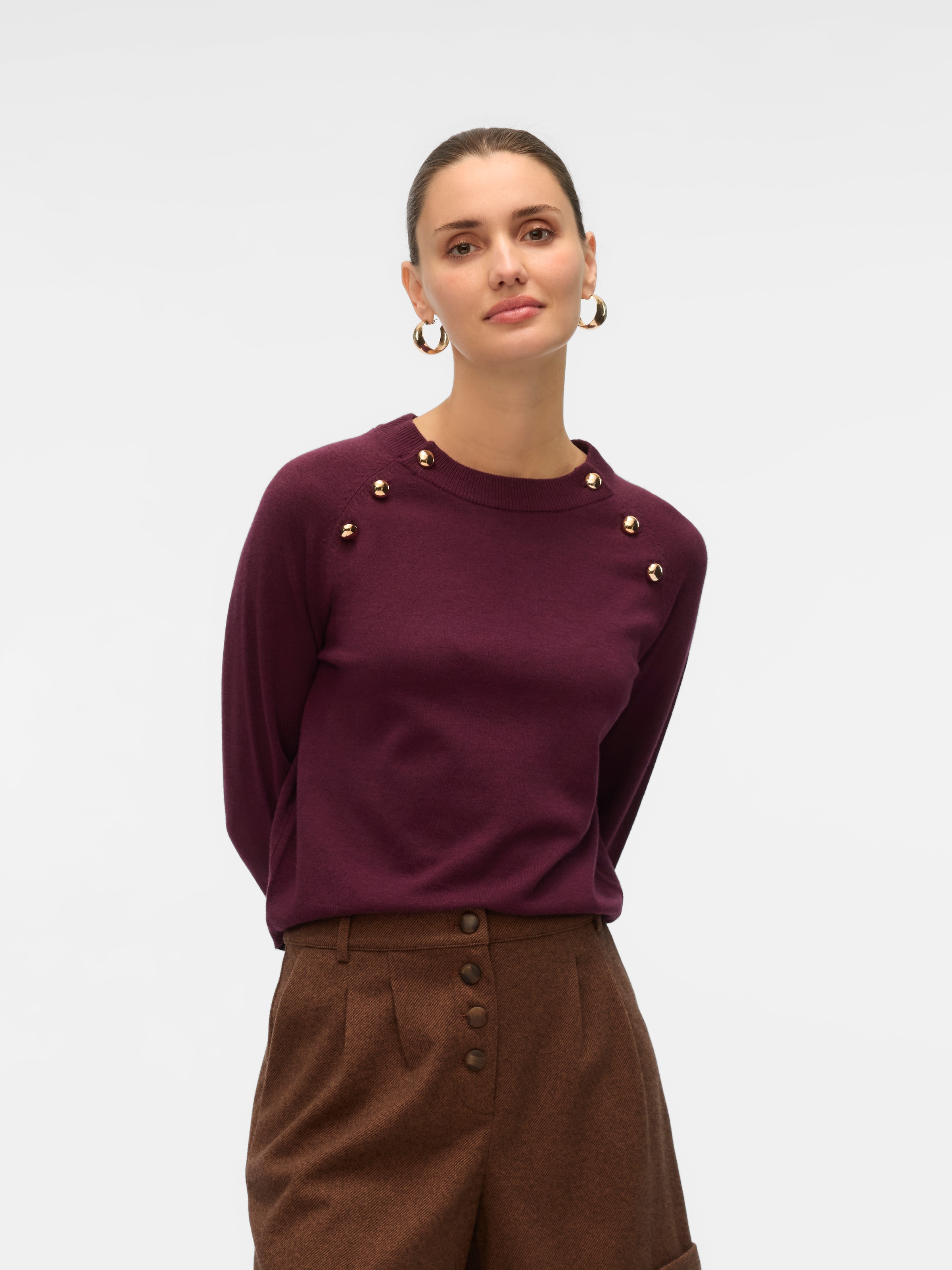 Image of Vero Moda Strickpullover "VMHAPPY LS O-NECK BUTTON PULLOVER BOO"