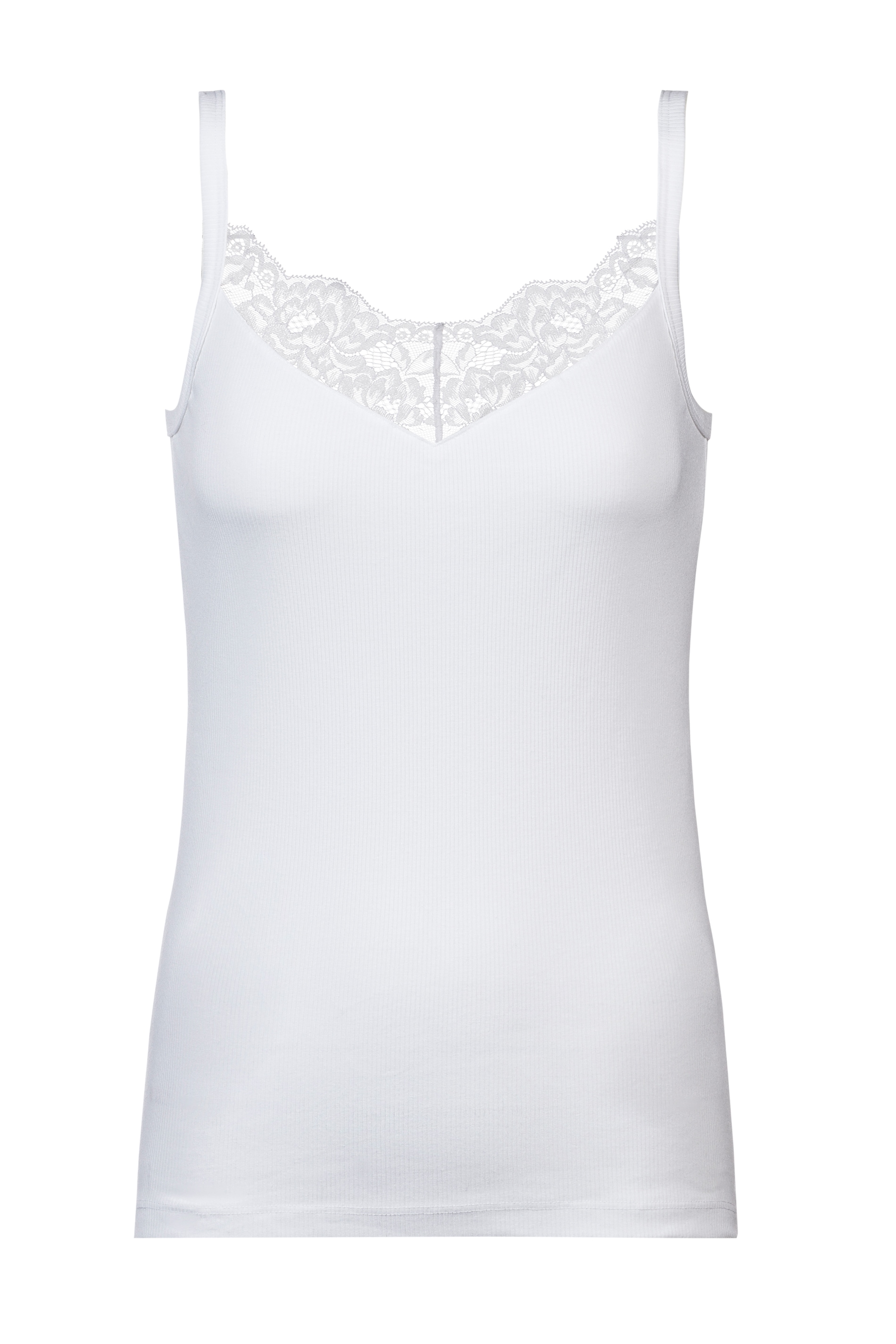 Mey Spaghettitop »Orangic Cotton« tiefer V-Ausschnitt, Baumwollmischung, Feinripp, Spitze