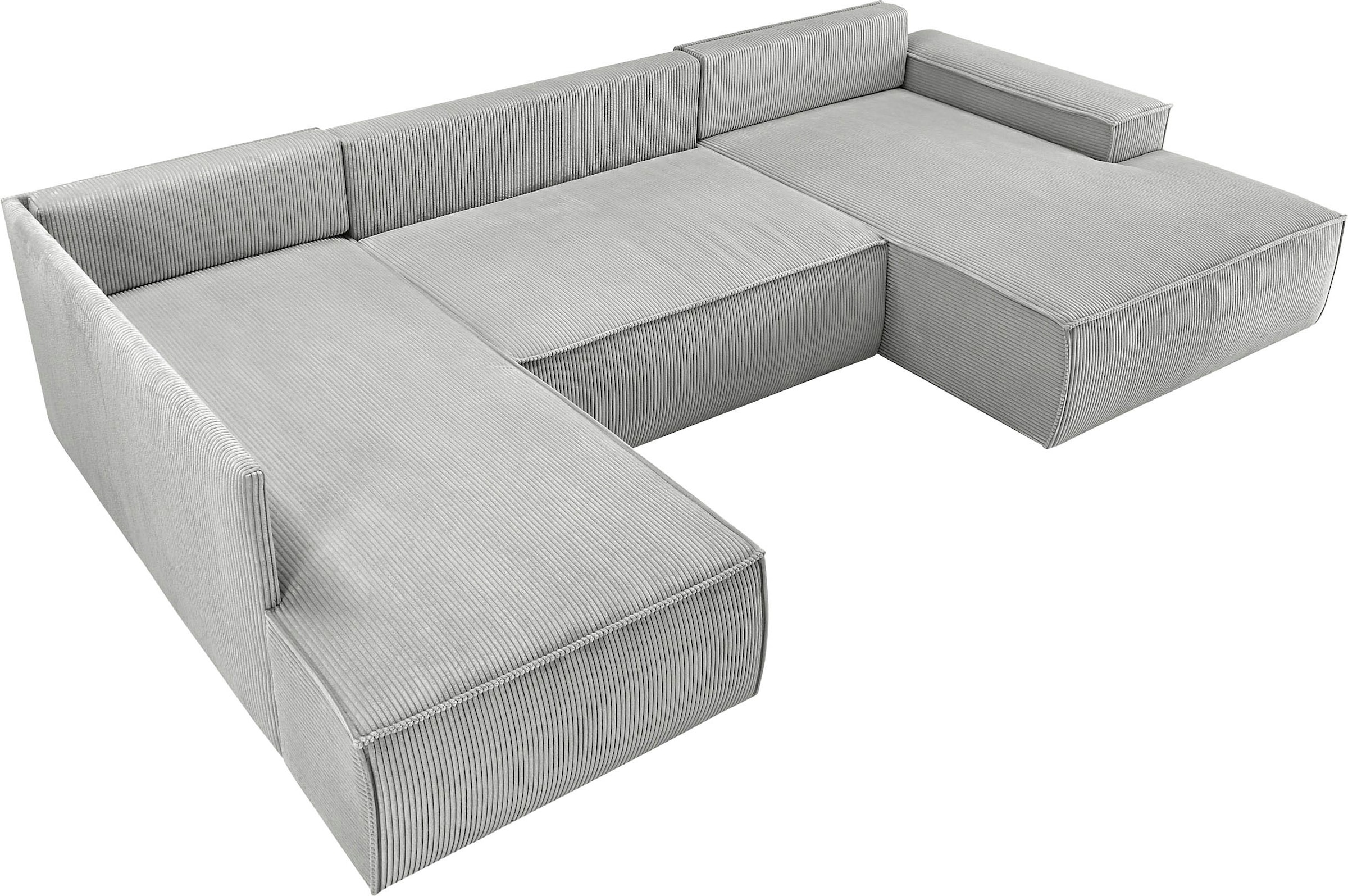 Home affaire Wohnlandschaft »SHERWOOD 329 cm, U-Form, Schlafsofa,«, Schlaffunktion m. Bettkasten (194x139 cm), Cord, Vintage, Samtvelours