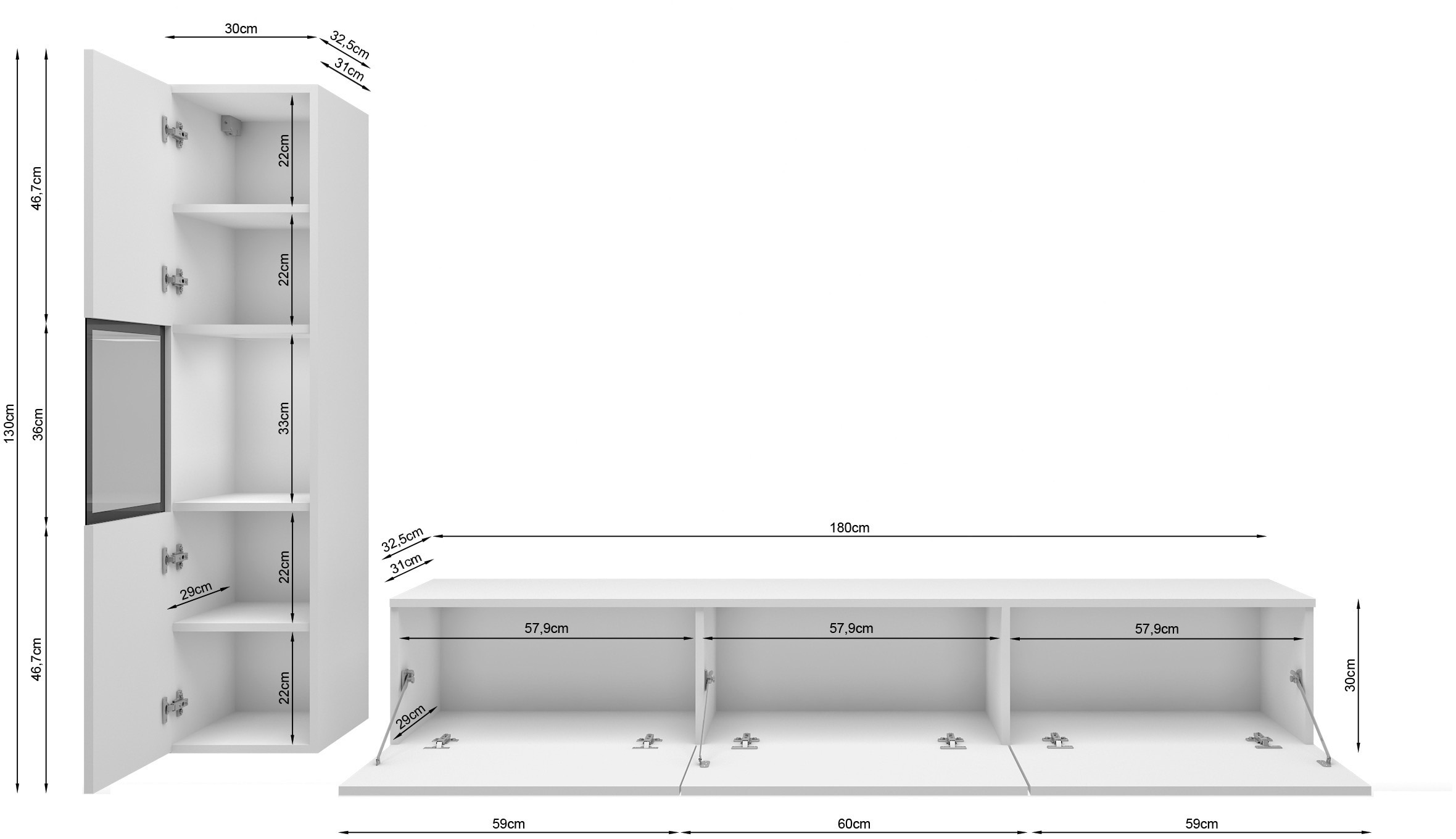 Home affaire Wohnwand »BERLIN I, Vitrine Türschlag links/rechts wechselbar« Komplett-Set, 2 Stk. tlg.