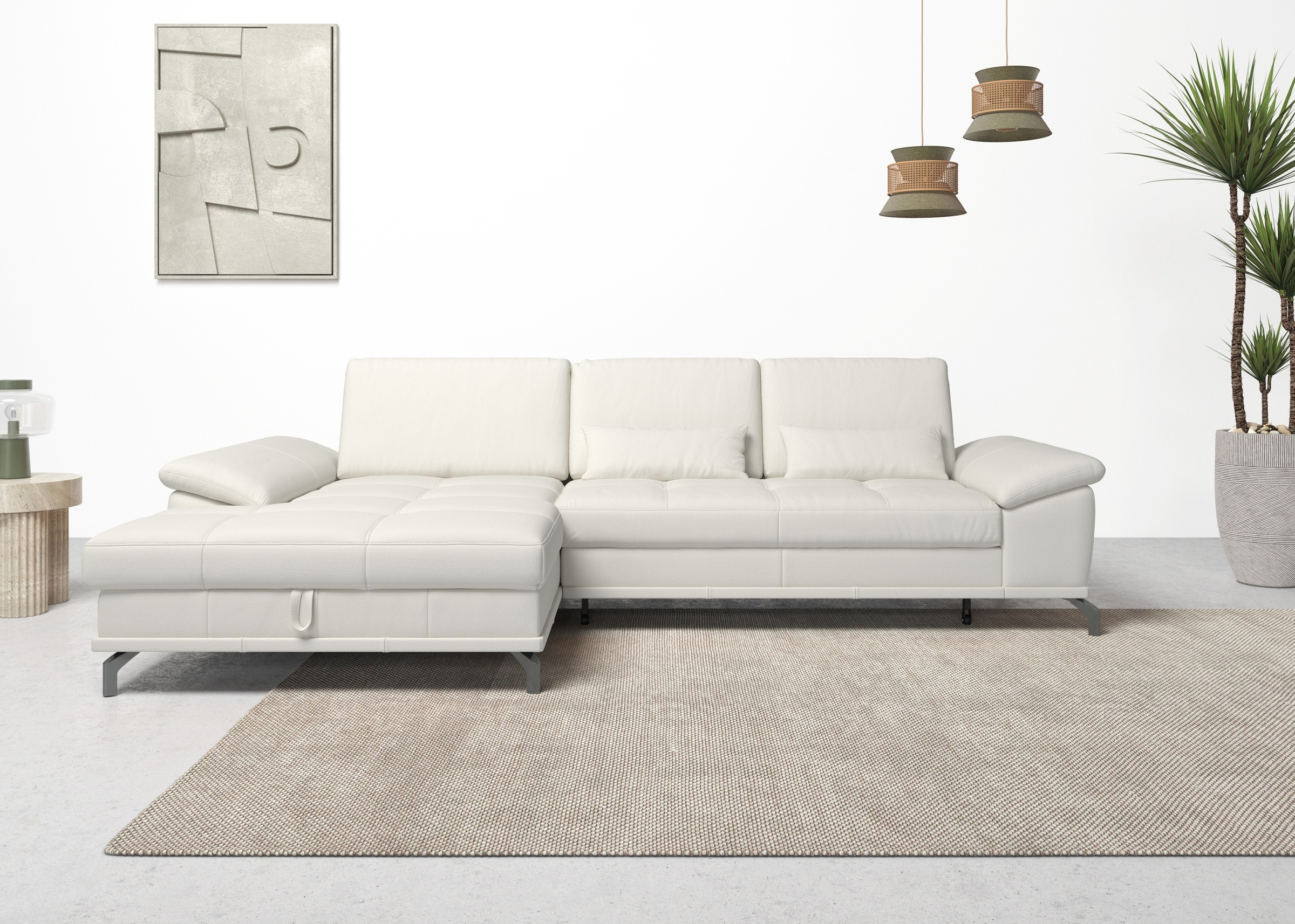 Places of Style Ecksofa Costello, mit Sitztiefenverstellung und Armlehnfunktion, incl. 3 Nierenkissen