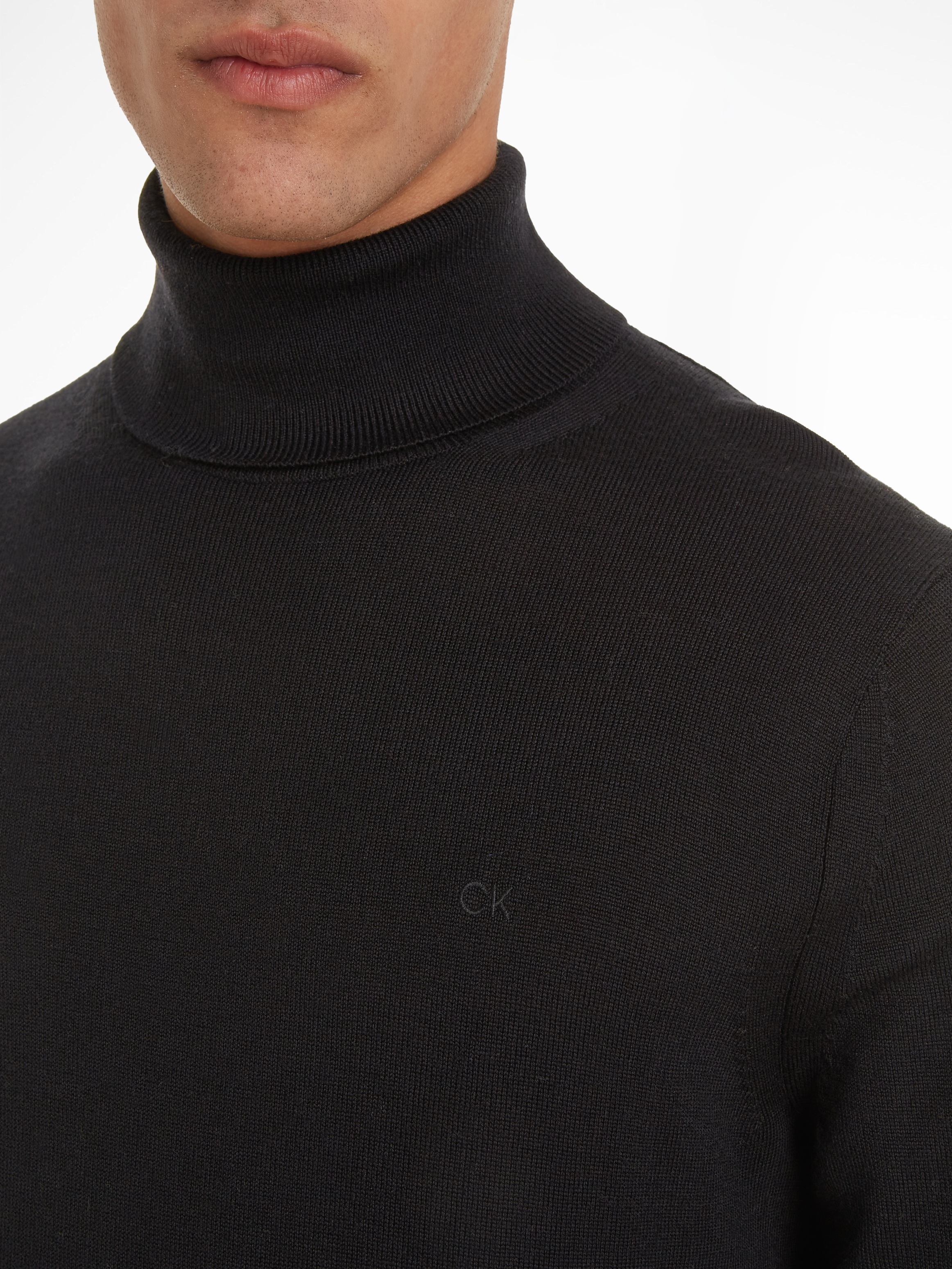 Calvin Klein Rollkragenpullover »SUPERIOR WOOL TURTLE NECK«, mit Logostickerei