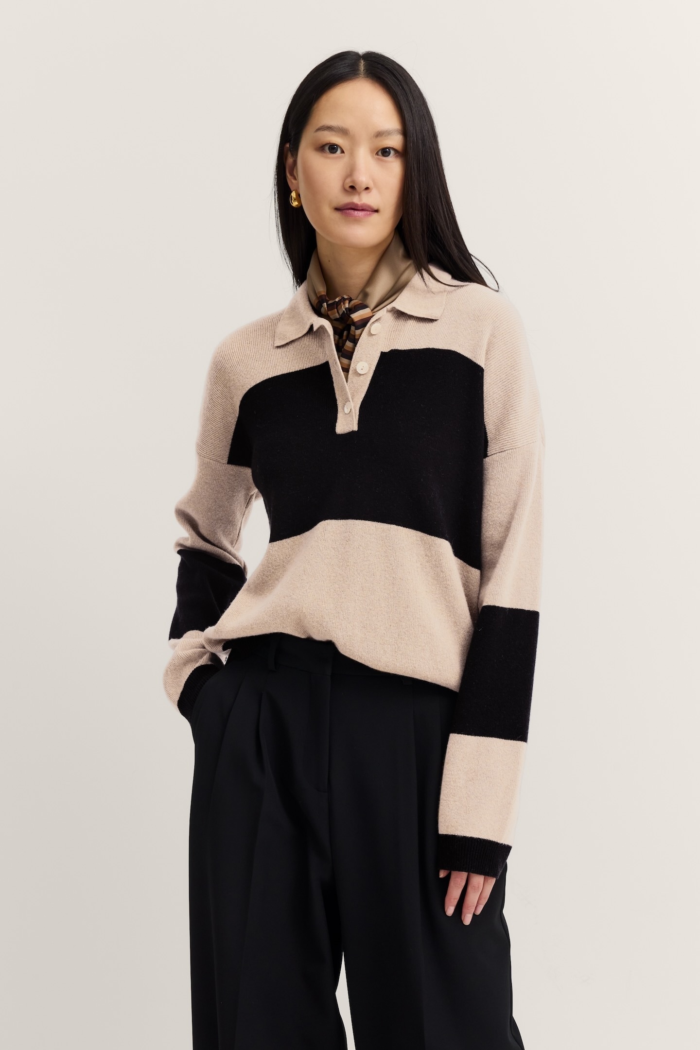 Image of bugatti Polokragenpullover "gestreift" aus einem Kaschmir-Mix mit Knopfleiste